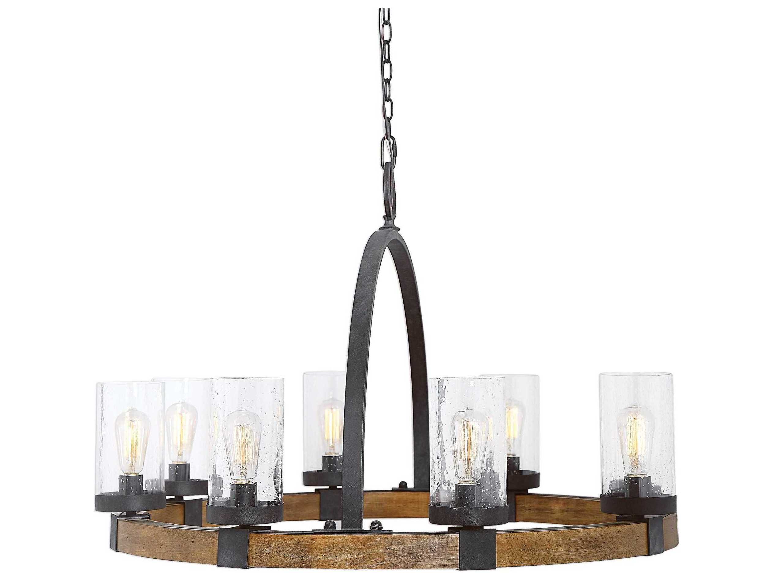 Uttermost Atwood 8-Light Deep Weathered Bronze Glass Cylinder Chandelier