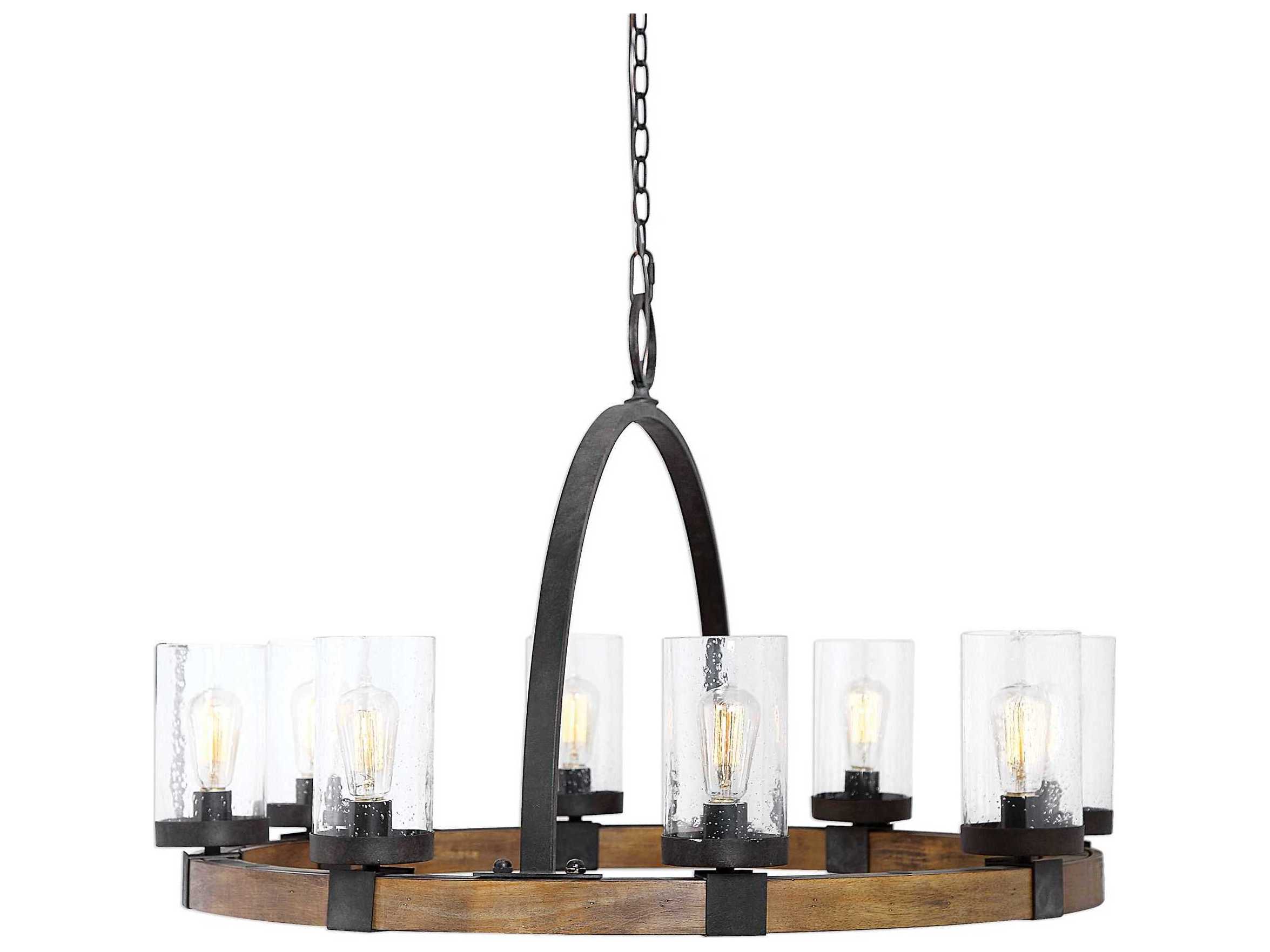 Uttermost Atwood 8-Light Deep Weathered Bronze Glass Cylinder Chandelier