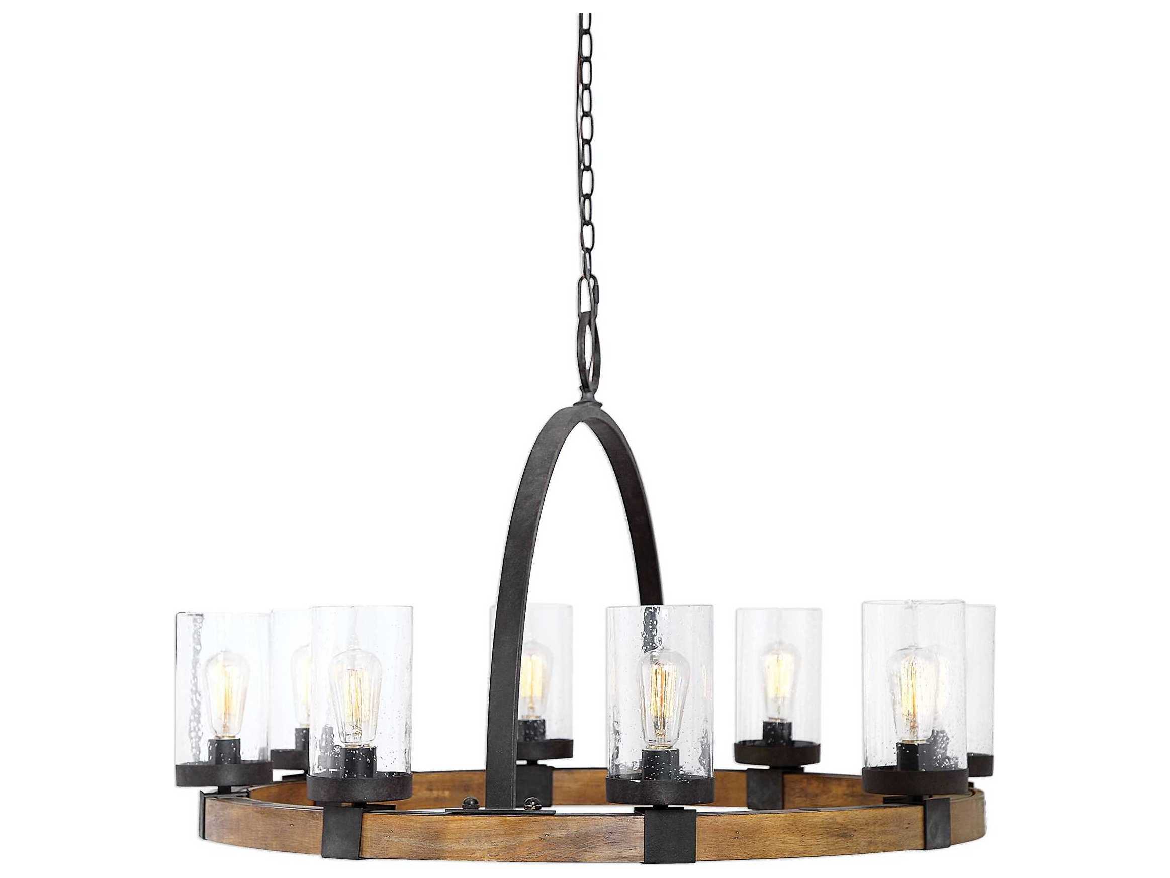 Uttermost Atwood 8-Light Deep Weathered Bronze Glass Cylinder Chandelier