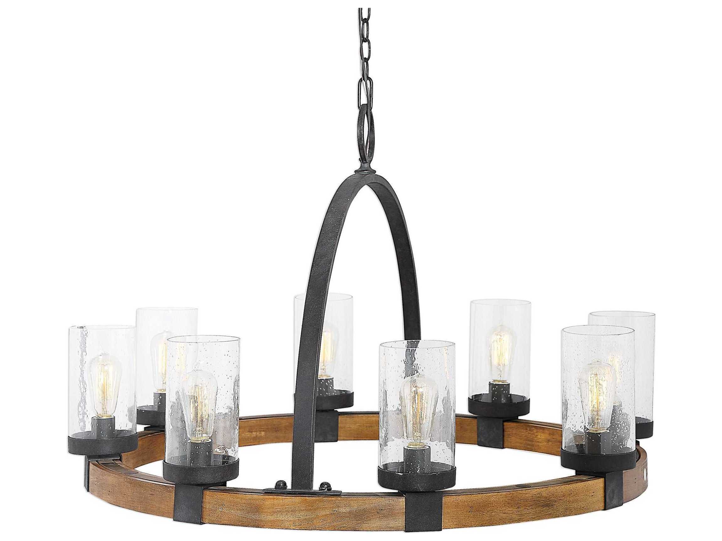 Uttermost Atwood 8-Light Deep Weathered Bronze Glass Cylinder Chandelier