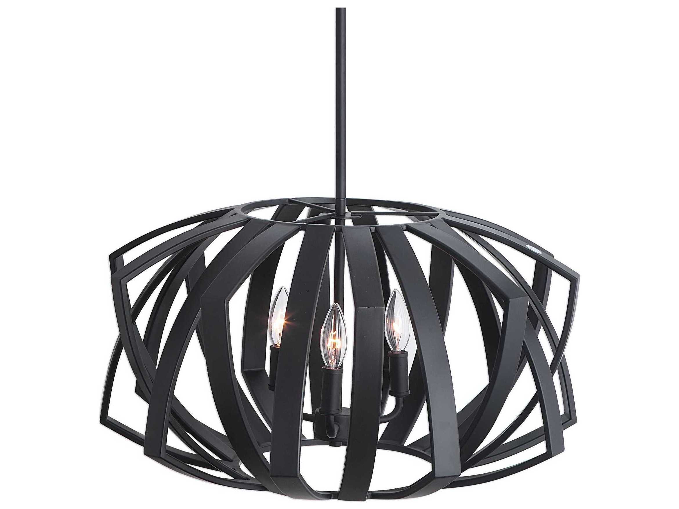 Uttermost Thales 3-Light Matte Black Candelabra Geometric Chandelier