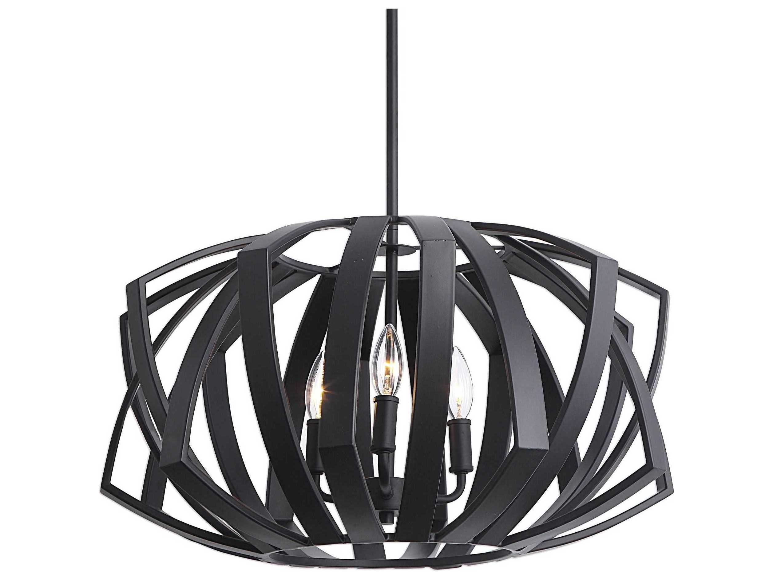 Uttermost Thales 3-Light Matte Black Candelabra Geometric Chandelier