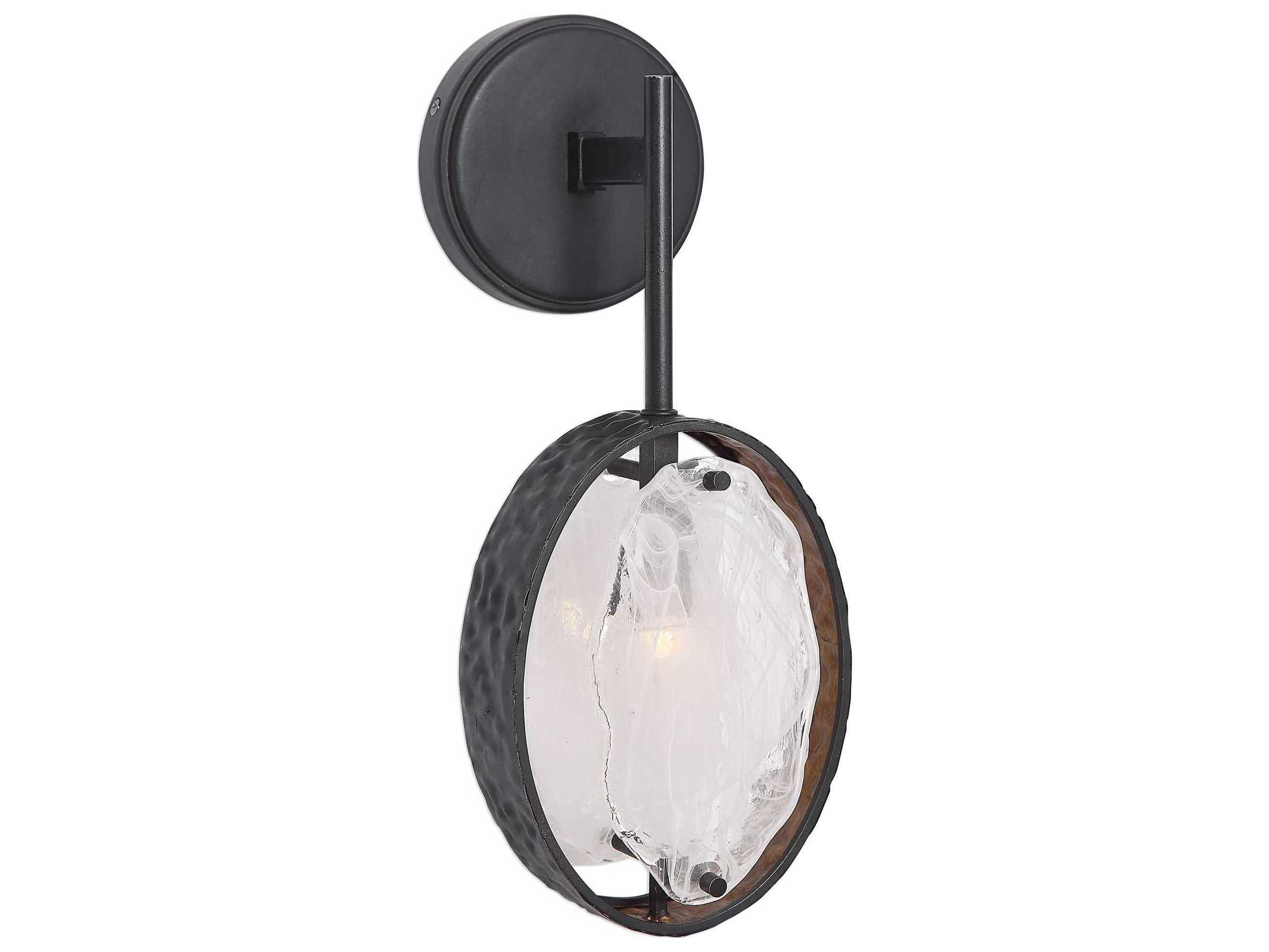 Uttermost Maxin 1-Light Dark Hammered Bronze Glass Wall Sconce