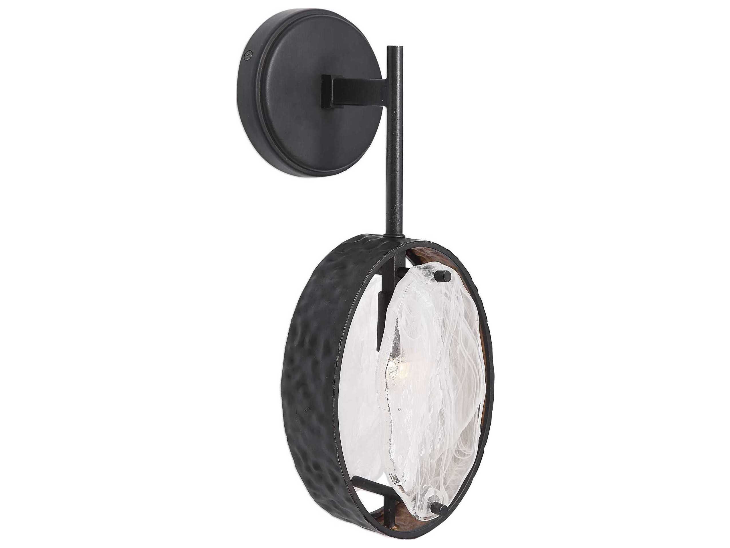 Uttermost Maxin 1-Light Dark Hammered Bronze Glass Wall Sconce