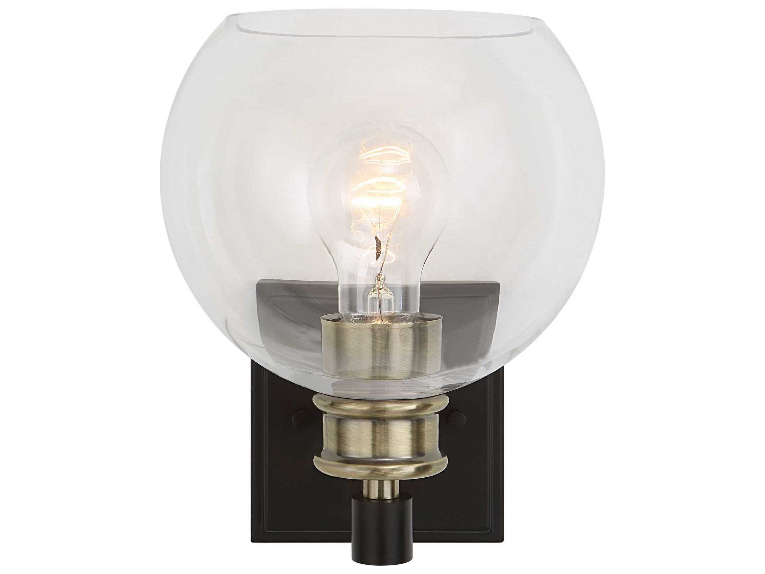 Uttermost 1-Light Black Plated Antique Brass Glass Wall Sconce