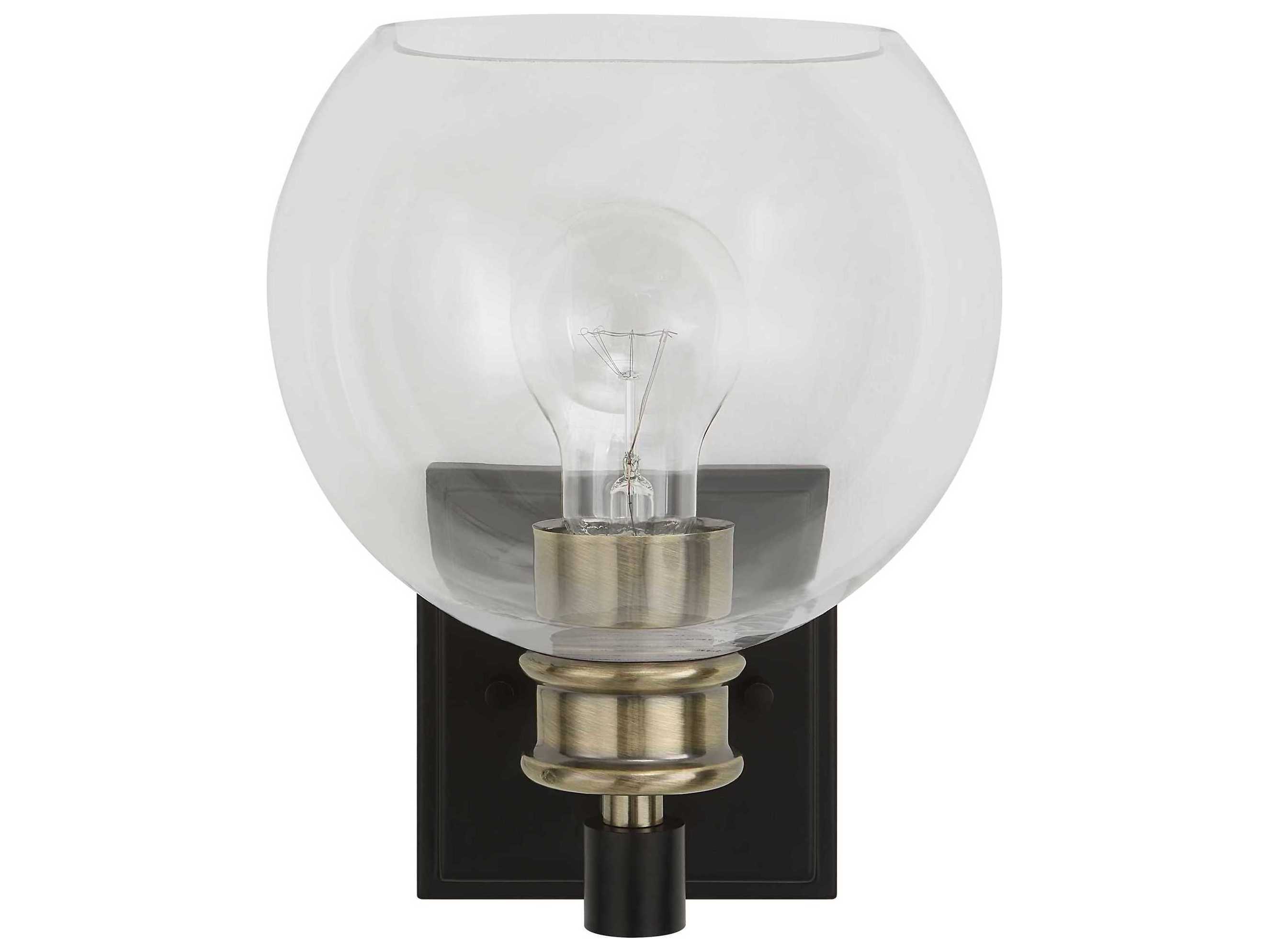 Uttermost 1-Light Black Plated Antique Brass Glass Wall Sconce