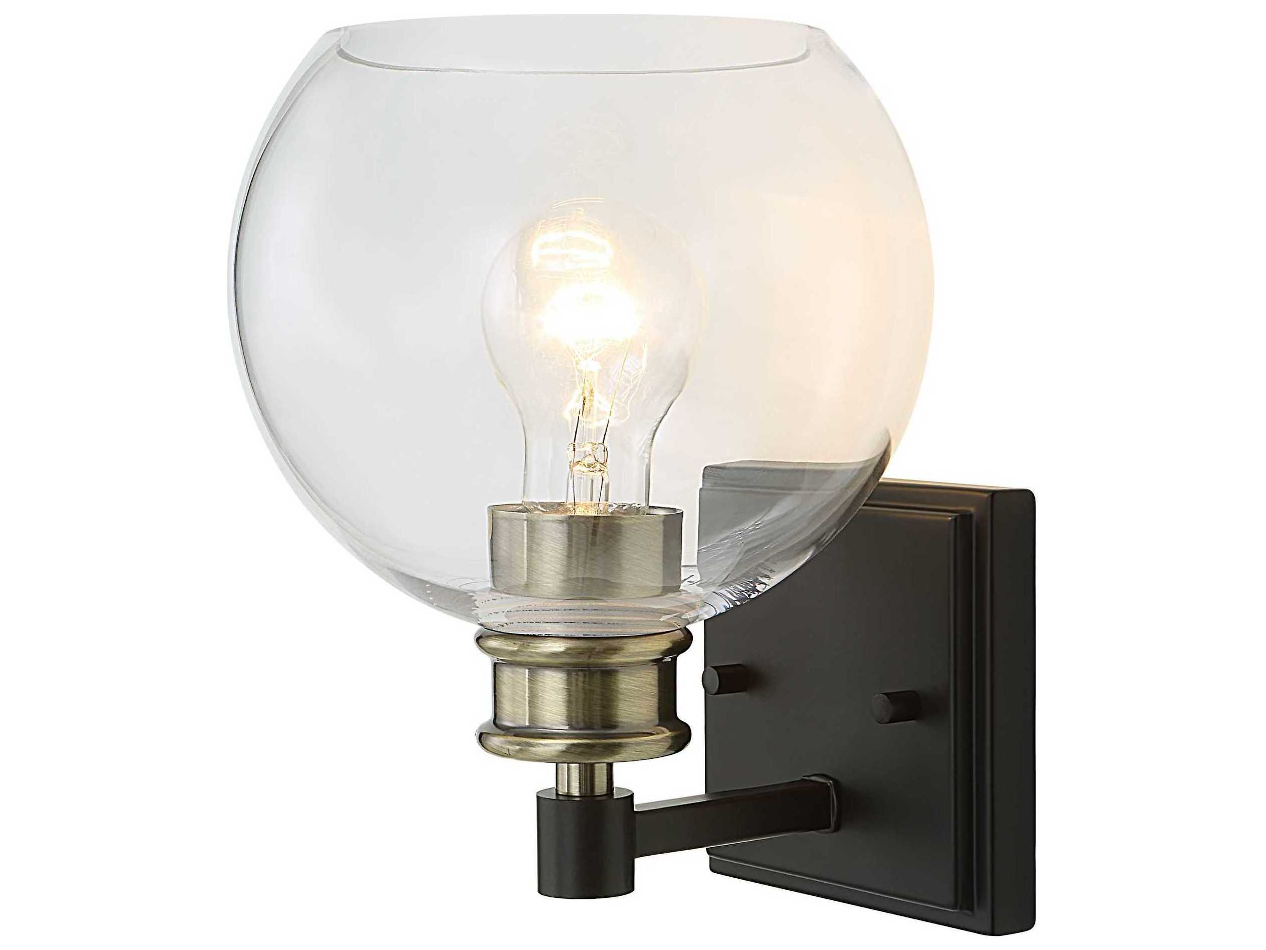 Uttermost 1-Light Black Plated Antique Brass Glass Wall Sconce