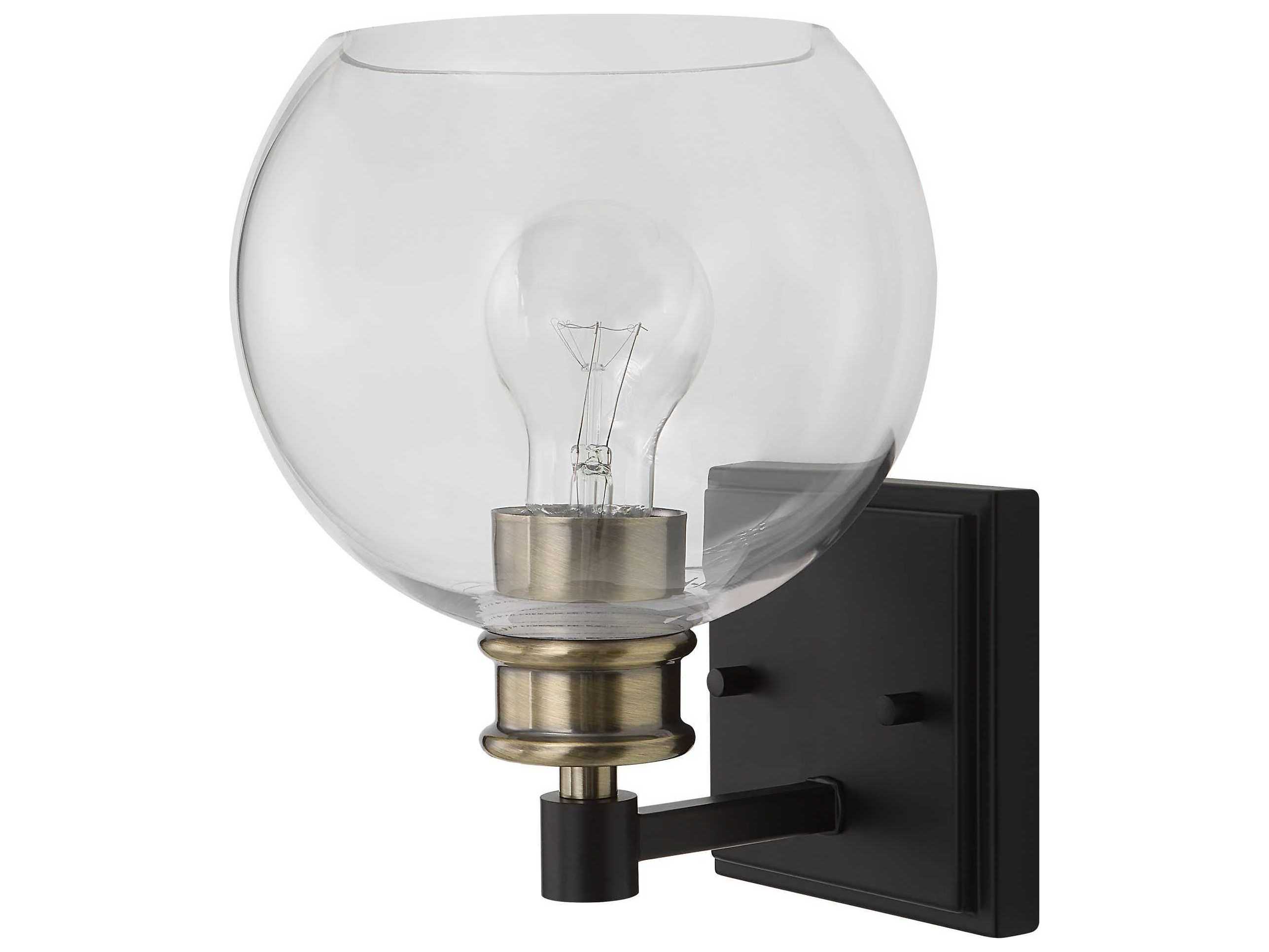 Uttermost 1-Light Black Plated Antique Brass Glass Wall Sconce