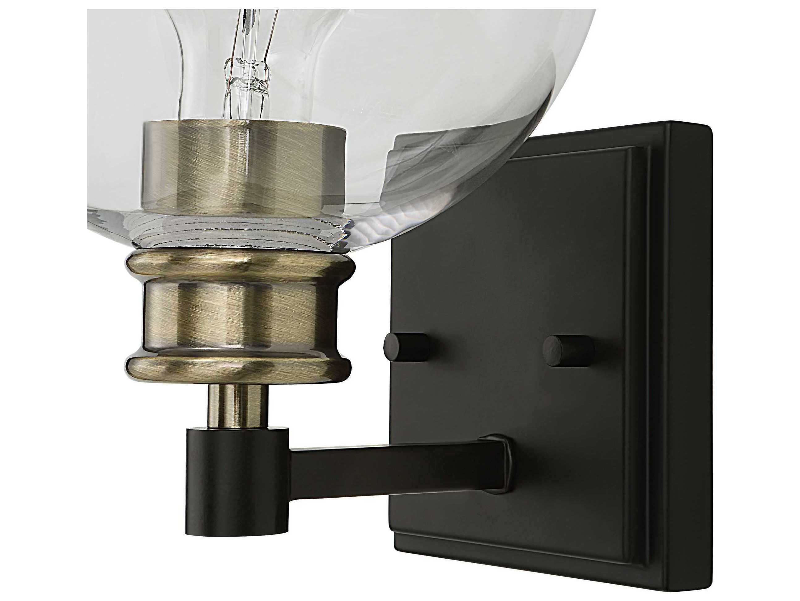 Uttermost 1-Light Black Plated Antique Brass Glass Wall Sconce