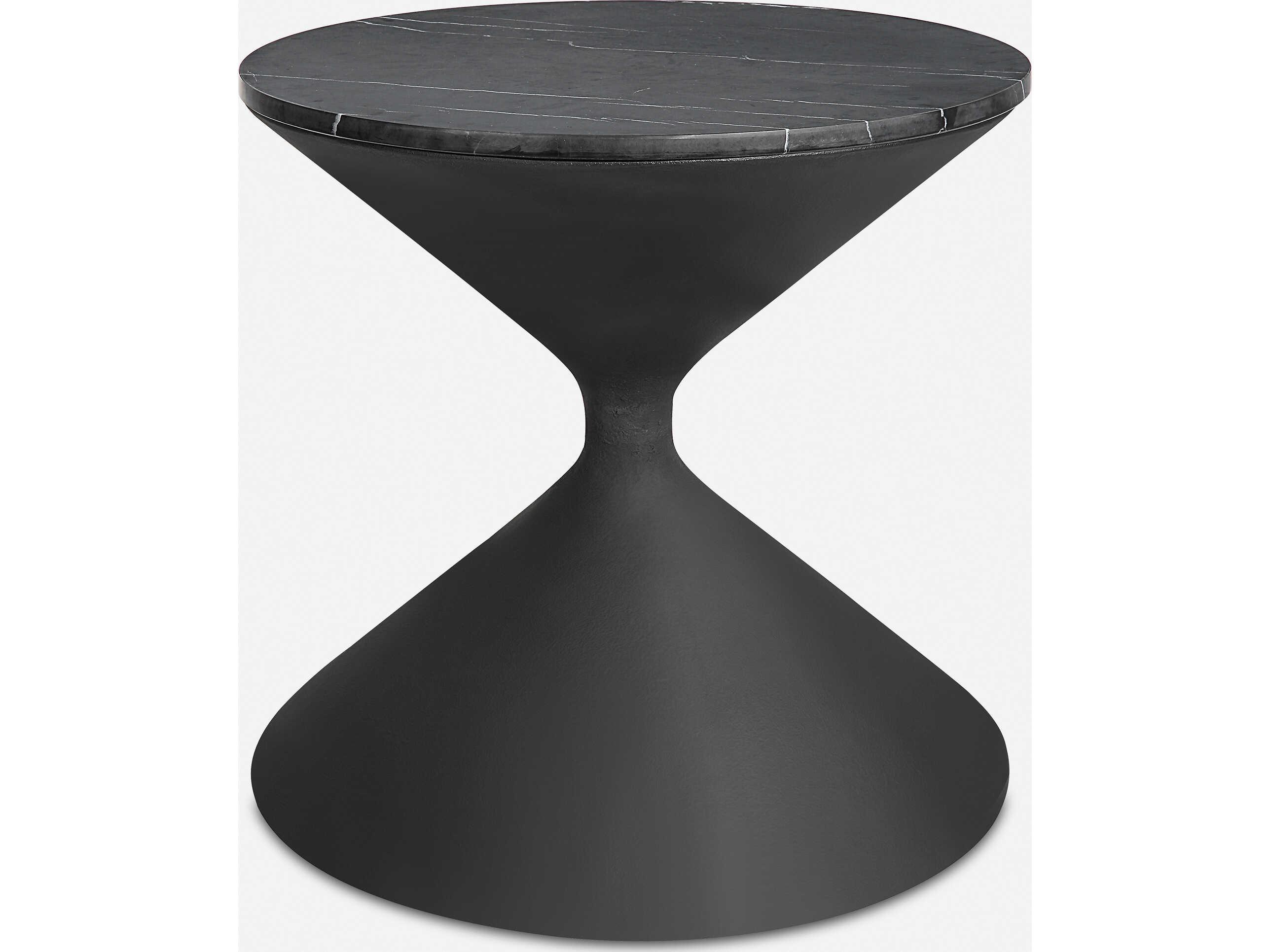 Uttermost Time's Up Round Marble Textured Matte Black End Table