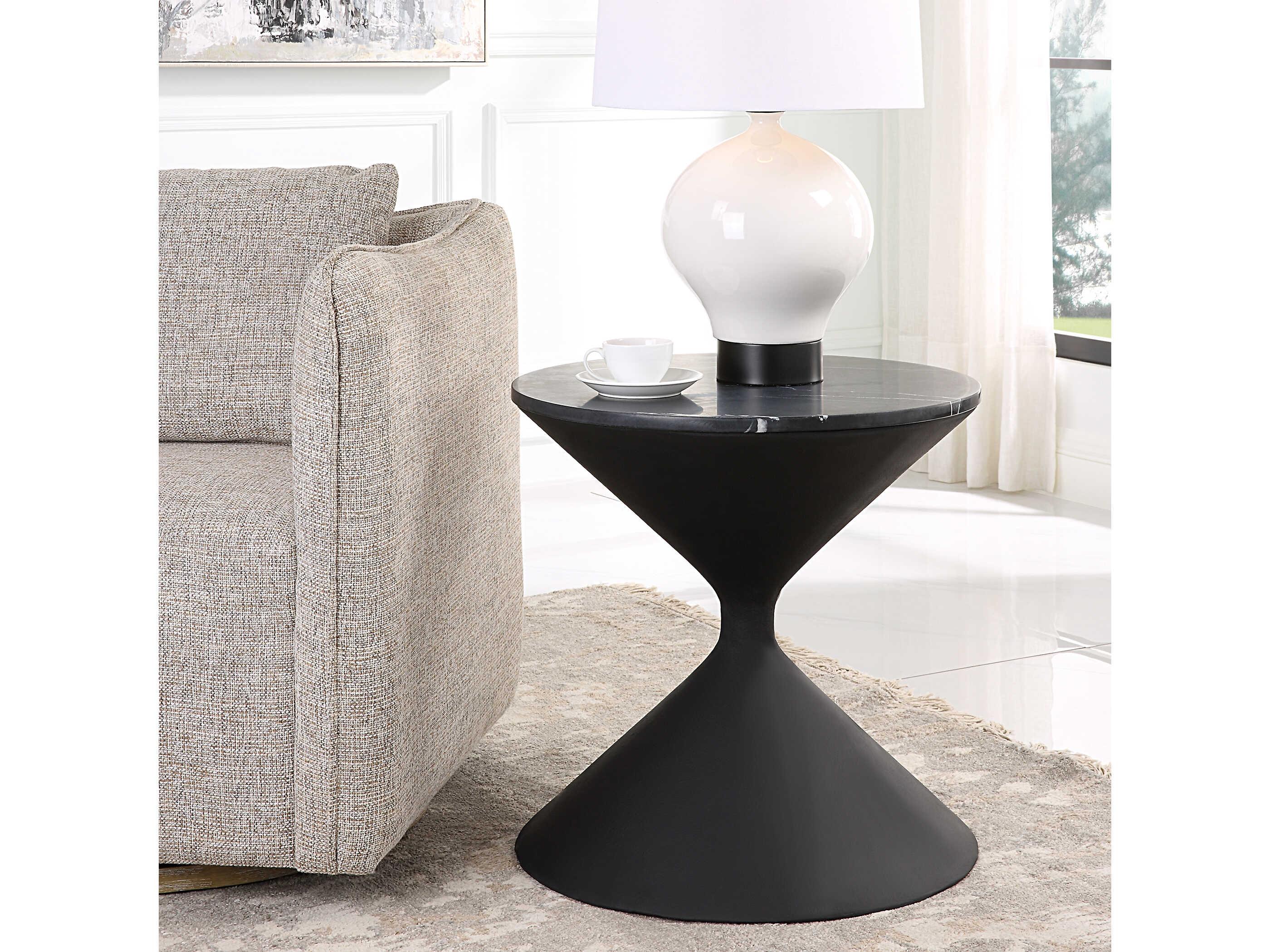 Uttermost Time's Up Round Marble Textured Matte Black End Table