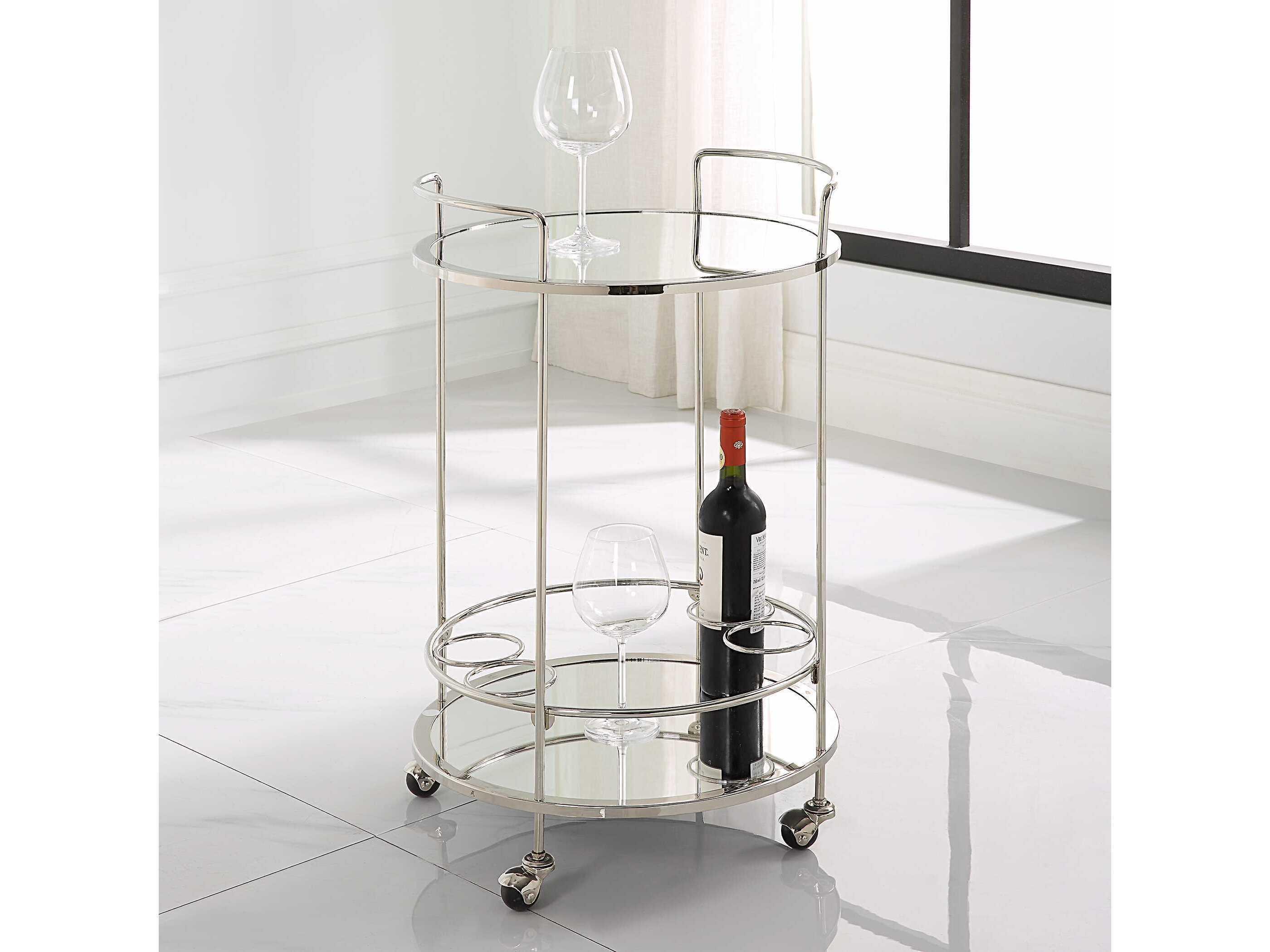 Uttermost Glass Silver Polished Chrome Bar Cart