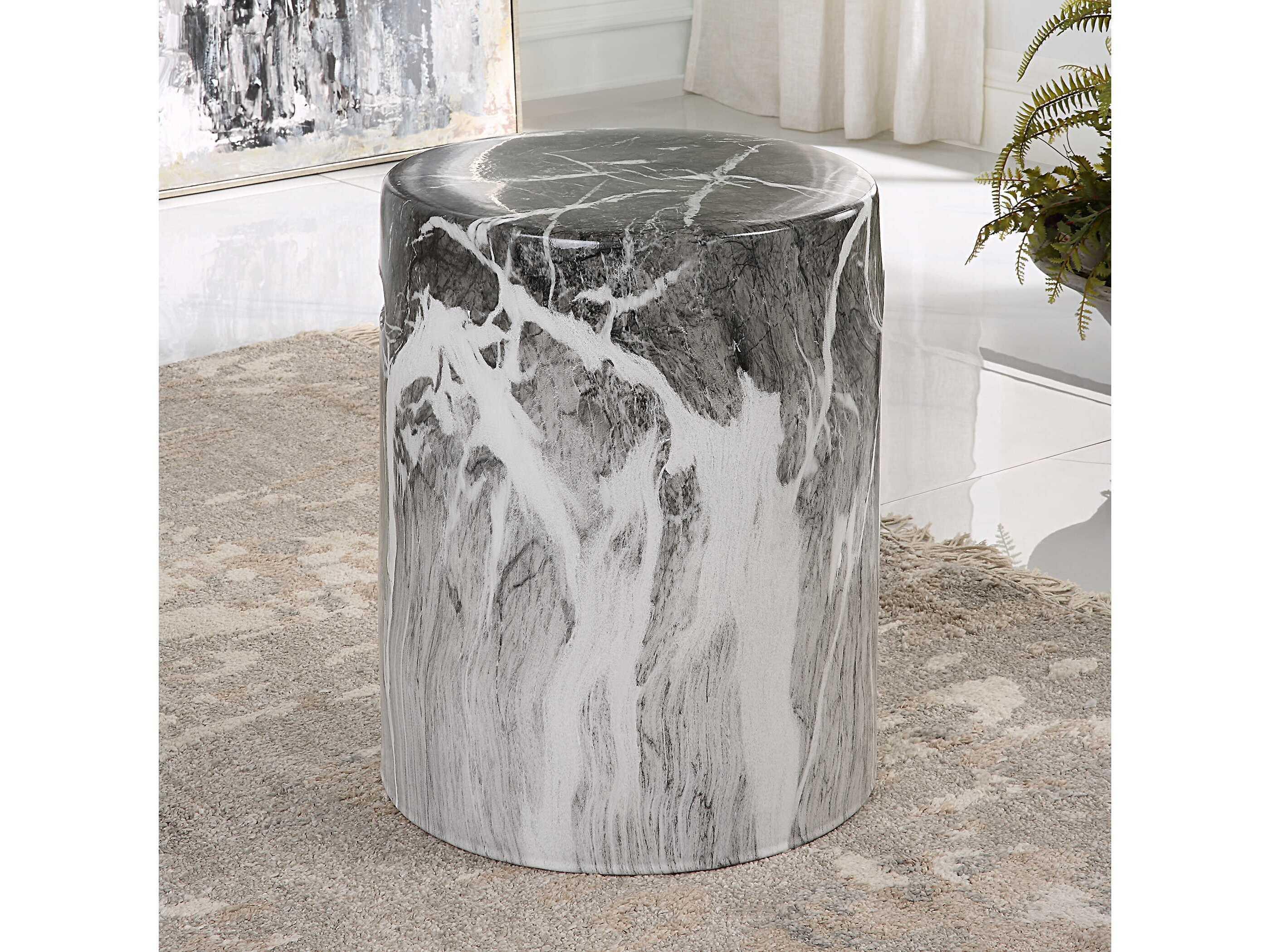 Uttermost Marvel Round Ceramic Black White End Table