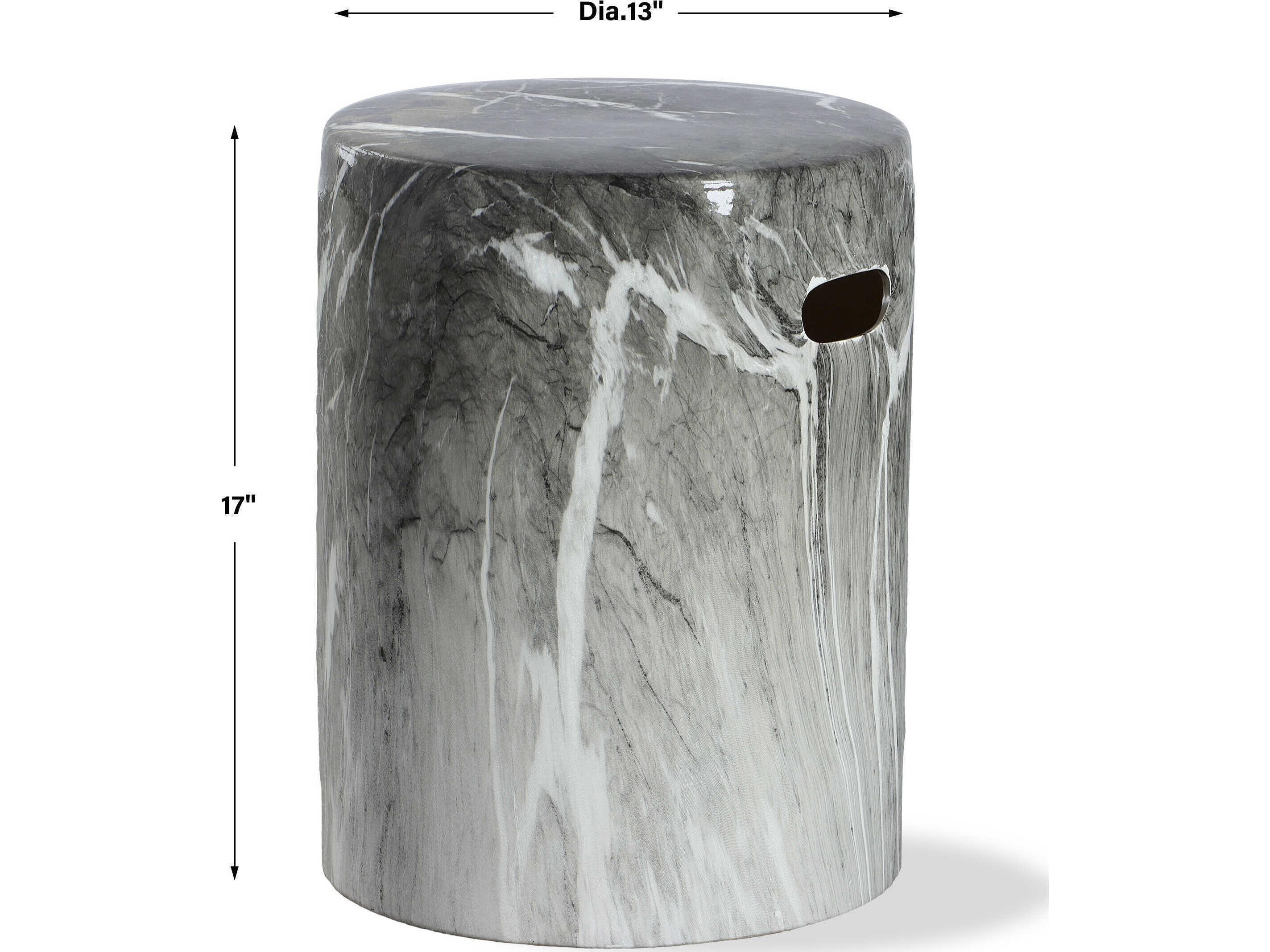 Uttermost Marvel Round Ceramic Black White End Table