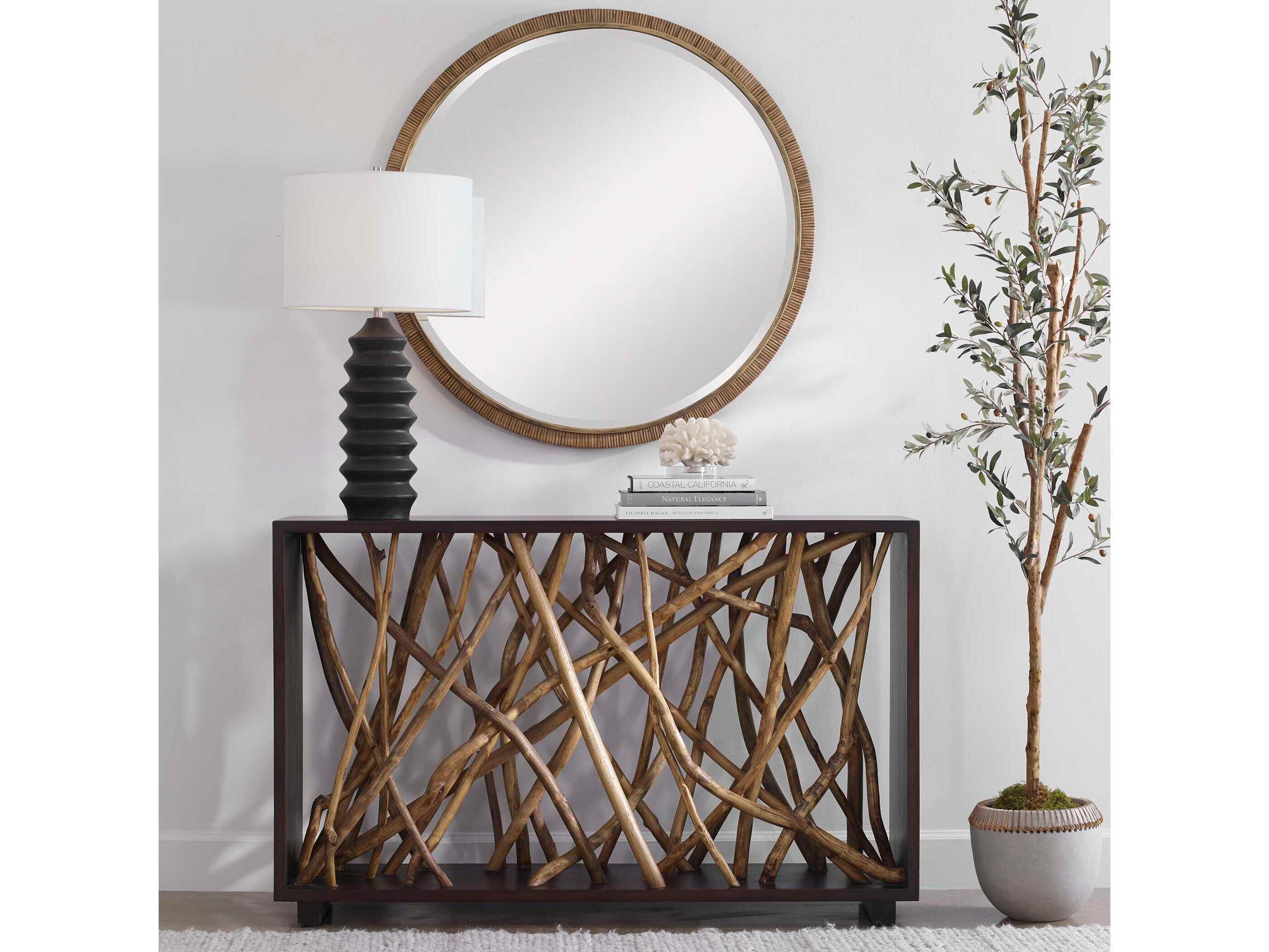 Uttermost Teak Maze Rectangular Wood Rich Walnut Stain Console Table