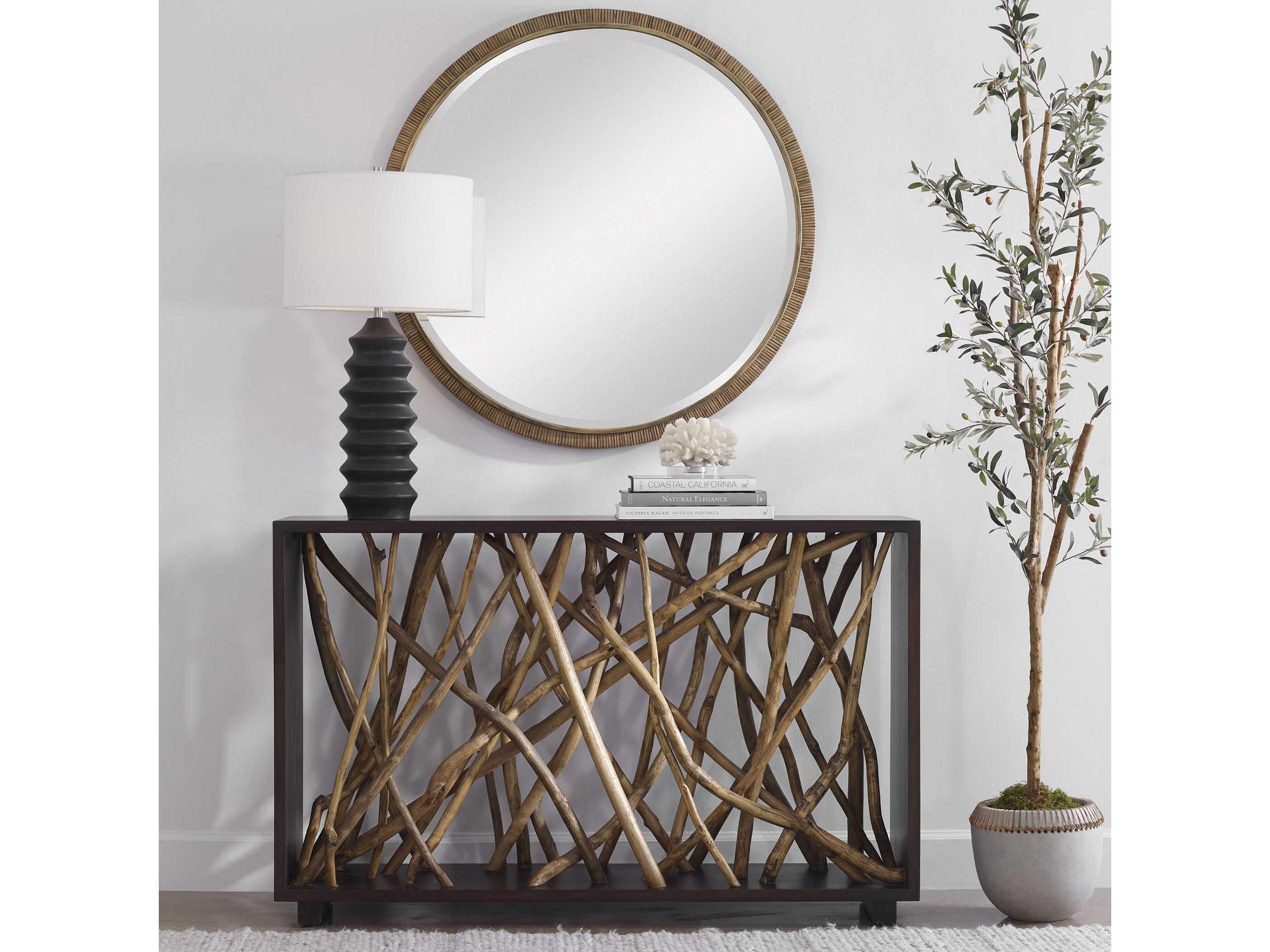 Uttermost Teak Maze Rectangular Wood Rich Walnut Stain Console Table