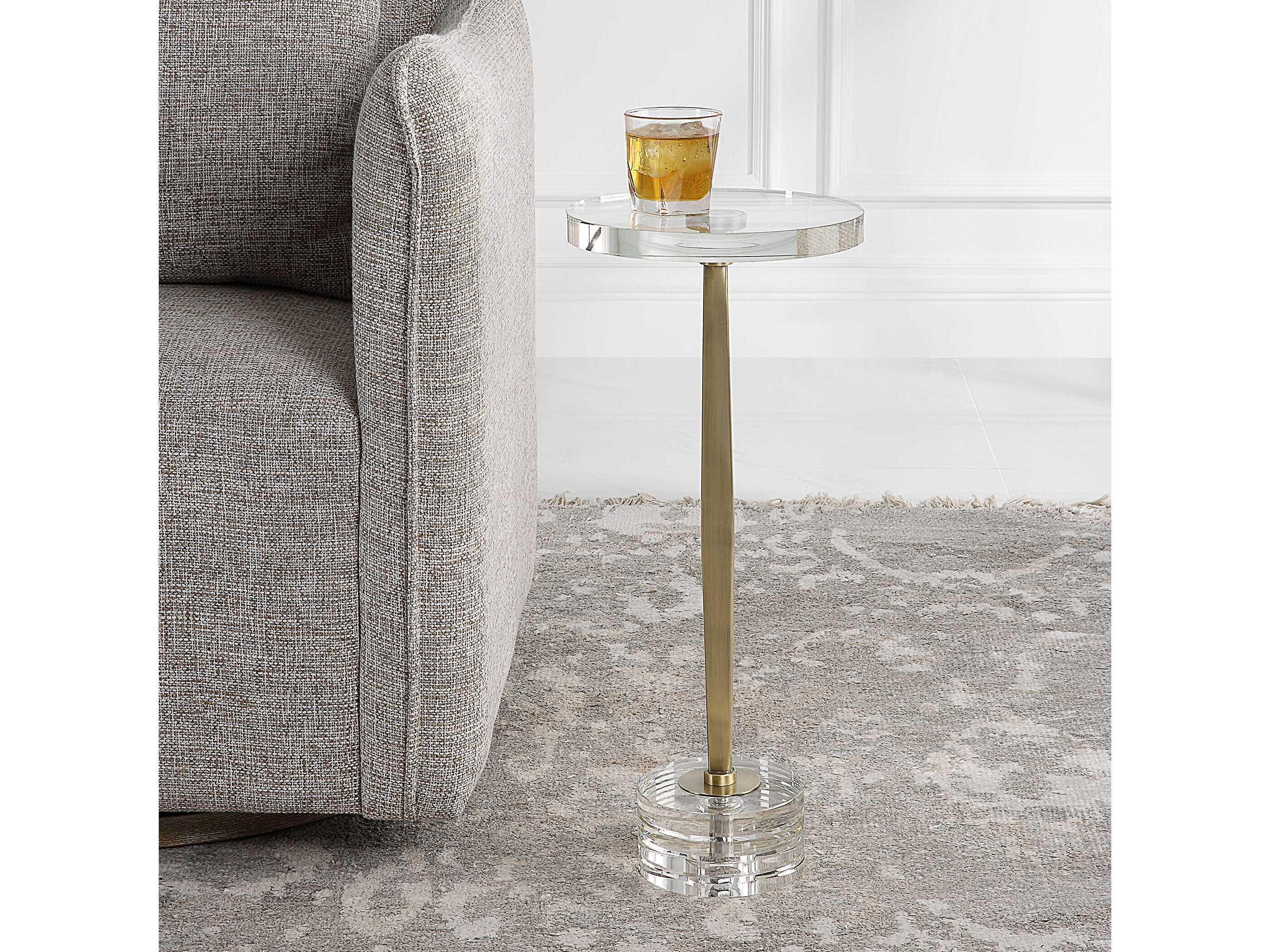 Uttermost Groove Round Brushed Gold End Table