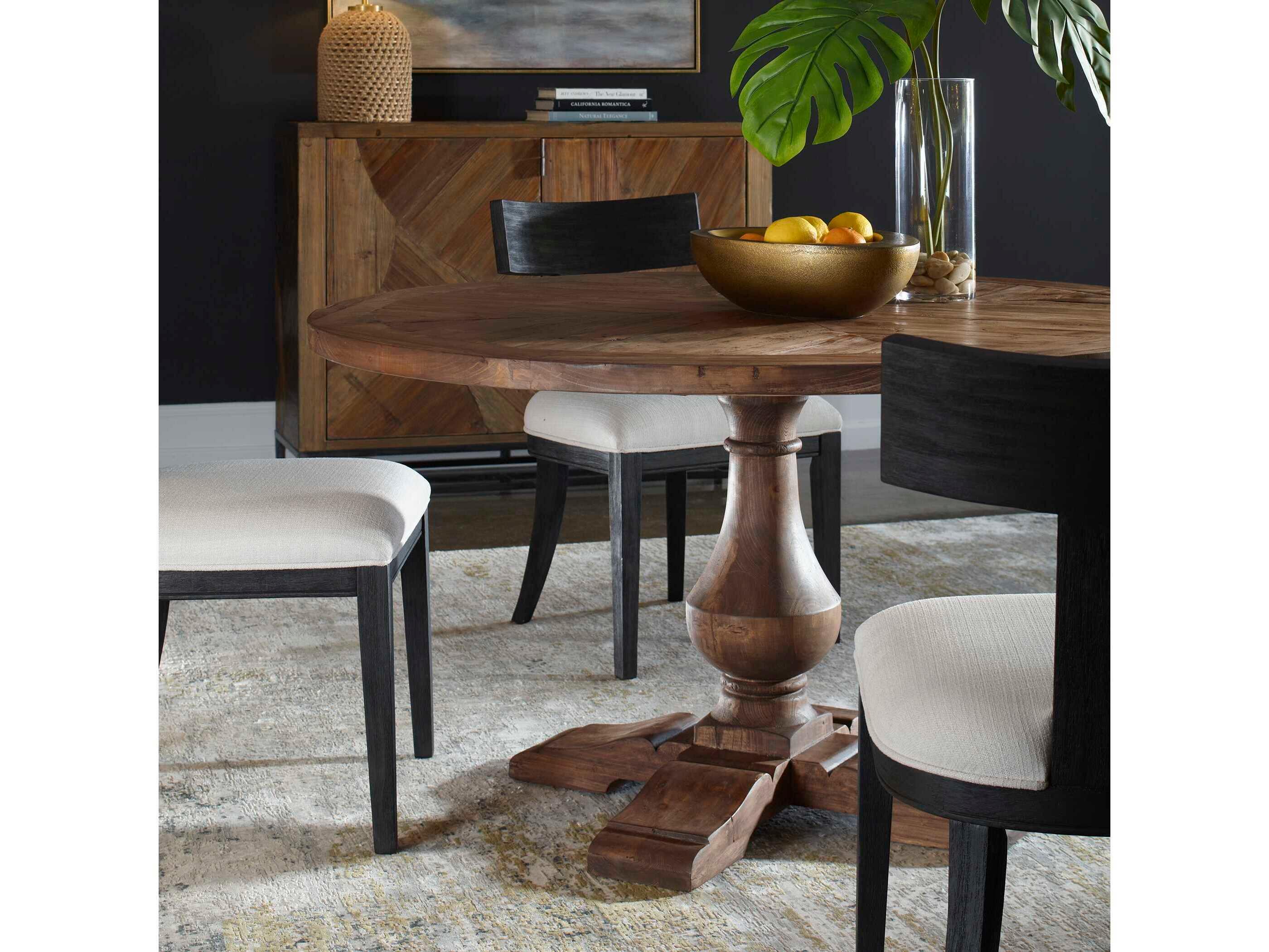 Uttermost Stratford Round Wood Stony Gray Wash Dining Table