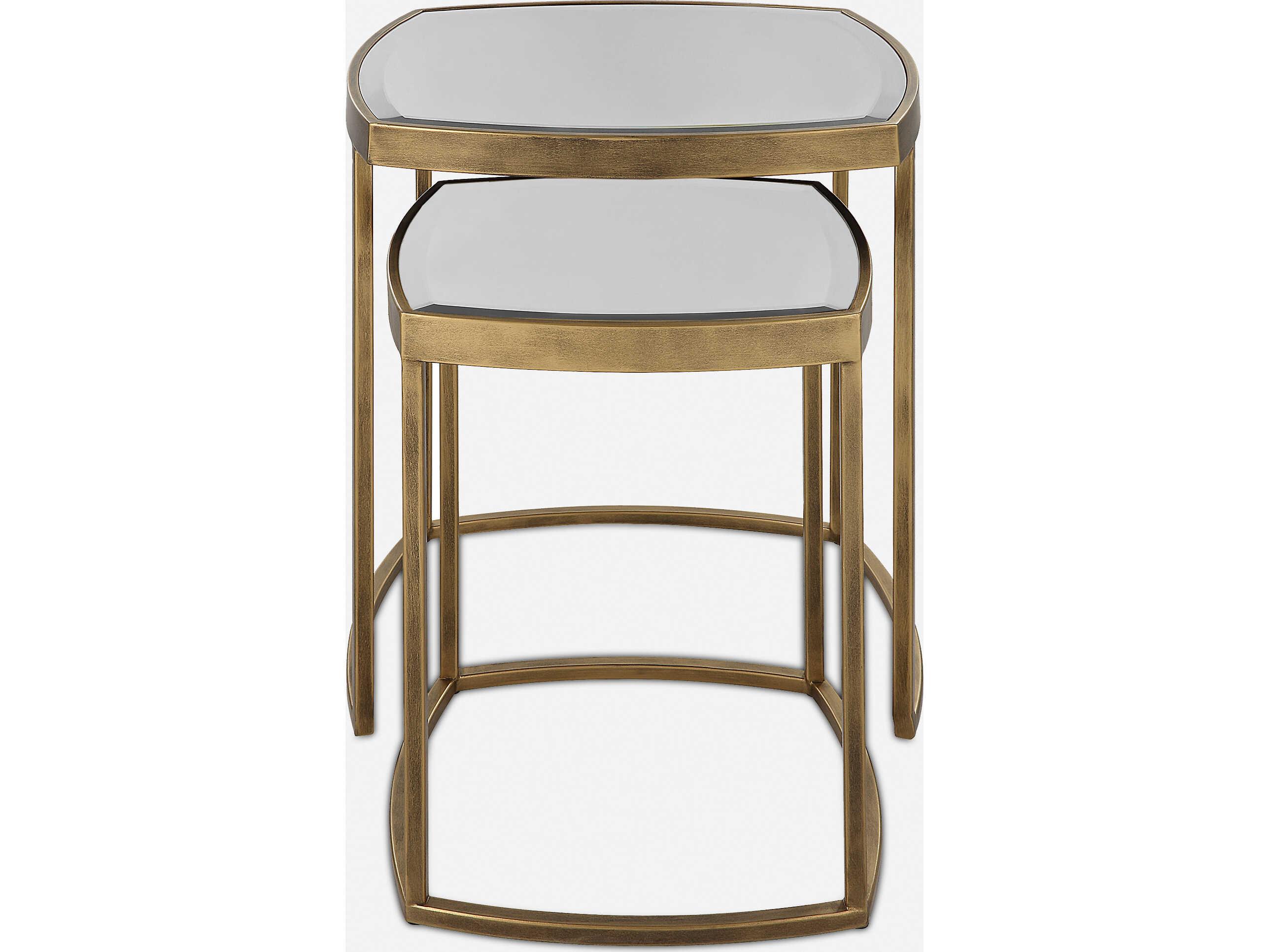 Uttermost Vista Square Mirror Antique Gold End Table Set of 2