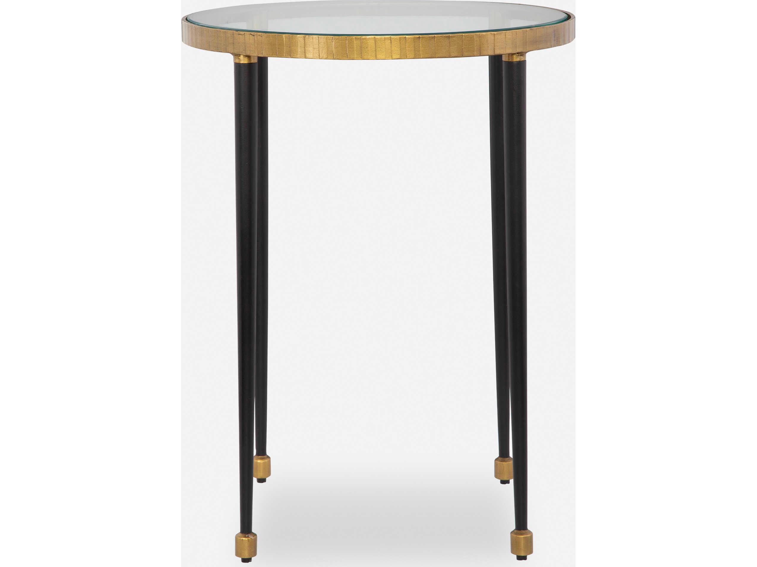 Uttermost Stiletto Round Glass Antique Gold End Table