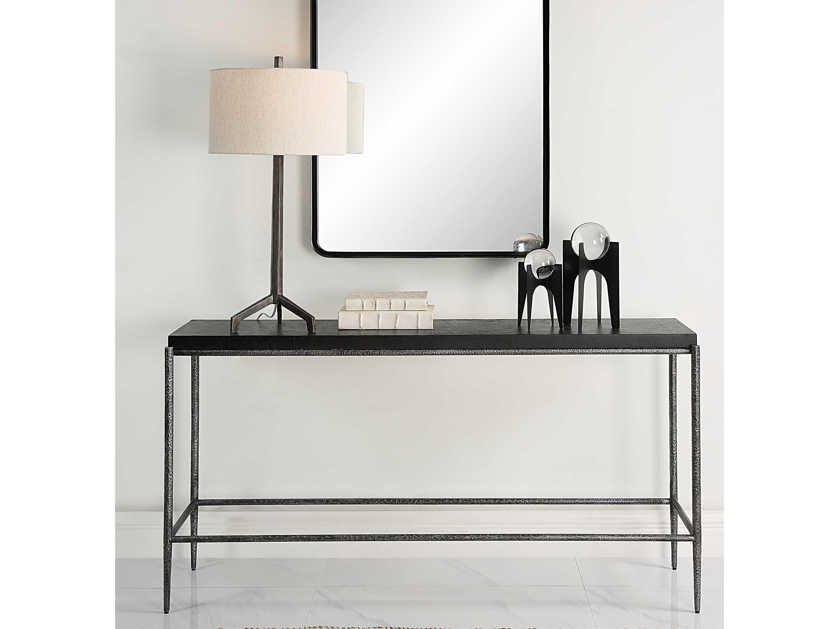Uttermost Crescendo Rectangular Concrete Dark Silver Console Table