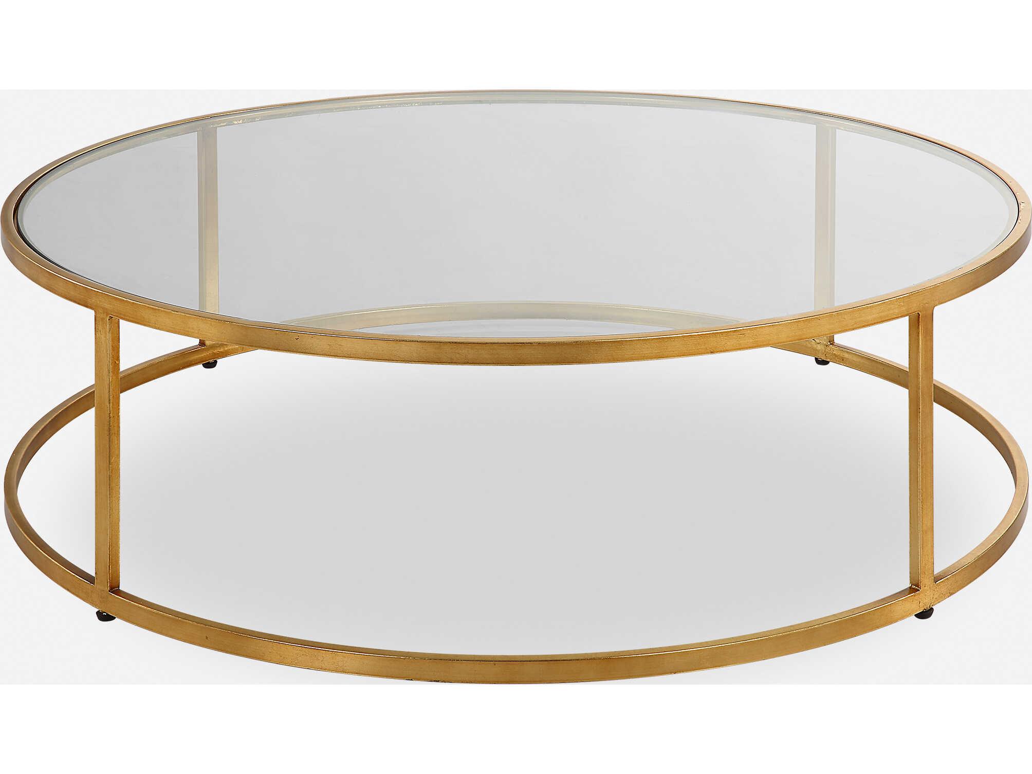 Uttermost Radius Round Glass Antique Gold Coffee Table