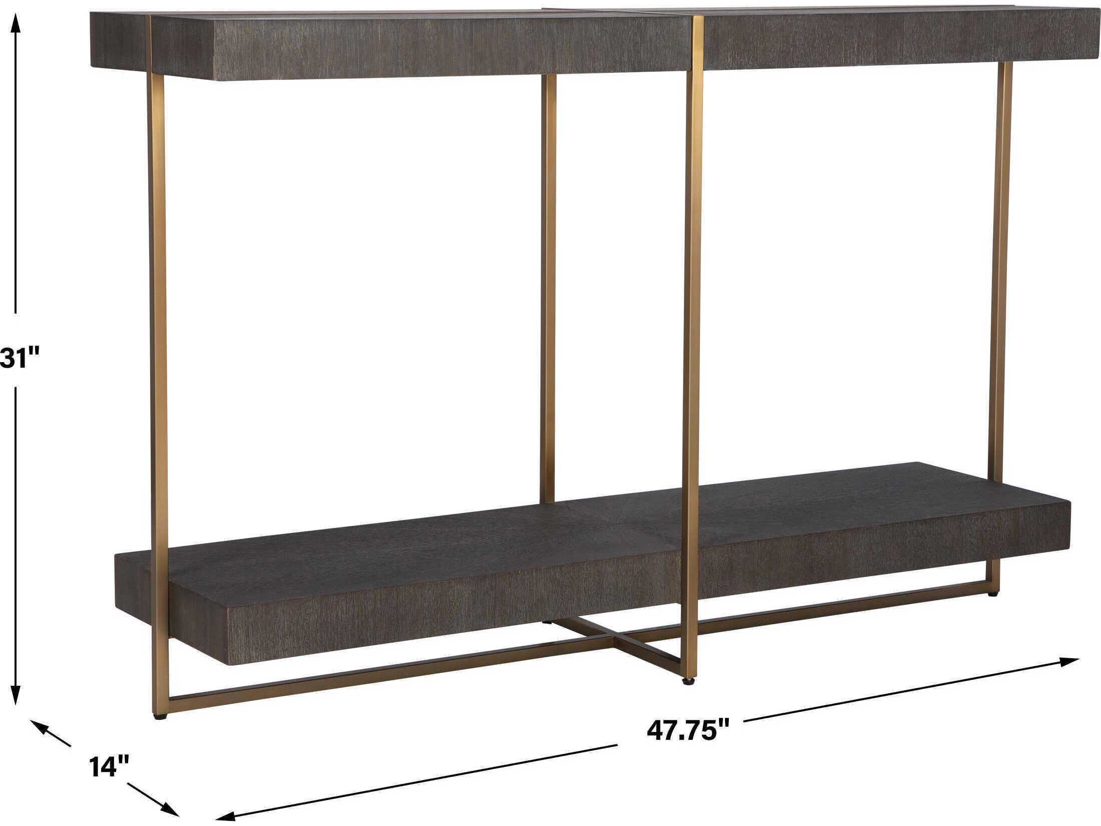 Uttermost Taja Rectangular Wood Brushed Brass Light Gray Console Table