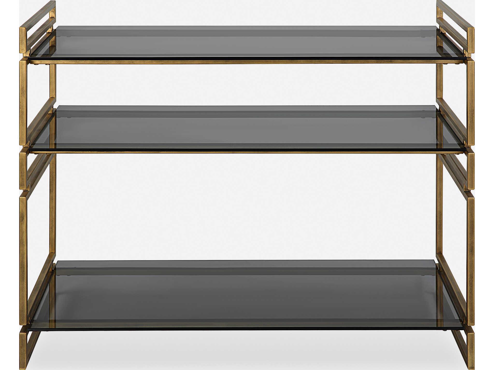 Uttermost Stacked Up Rectangular Glass Antique Gold Console Table