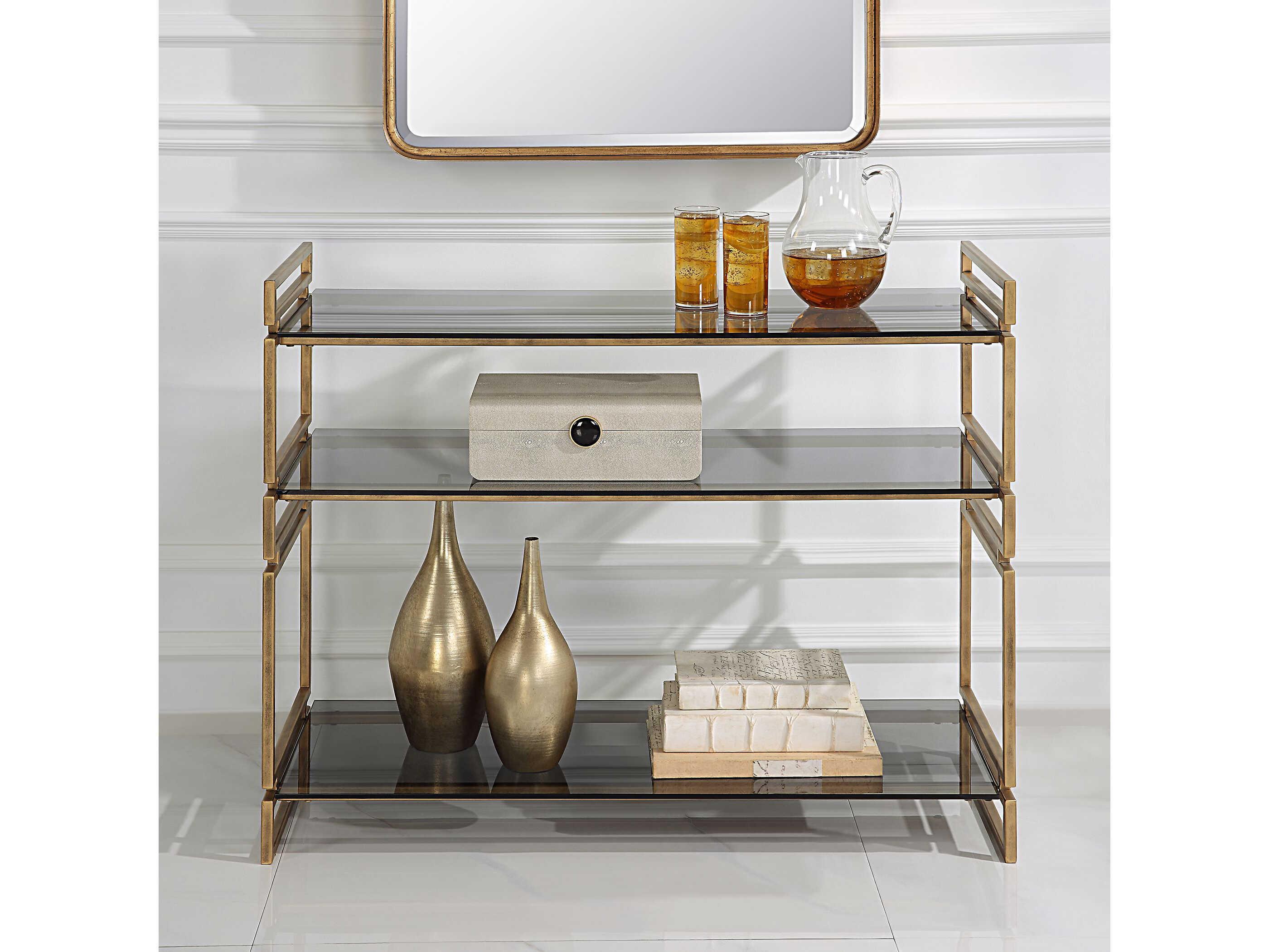 Uttermost Stacked Up Rectangular Glass Antique Gold Console Table