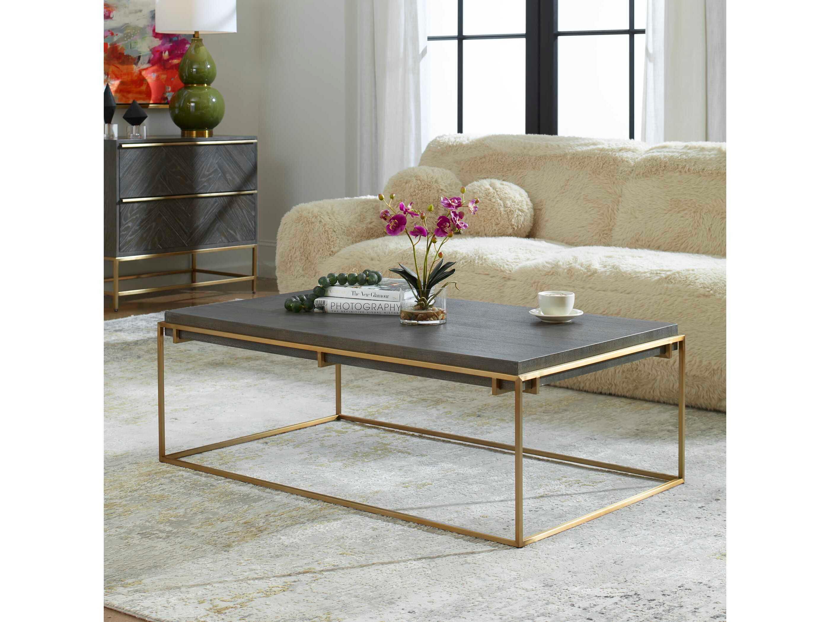 Uttermost Surround Rectangular Wood Brushed Brass Coffee Table