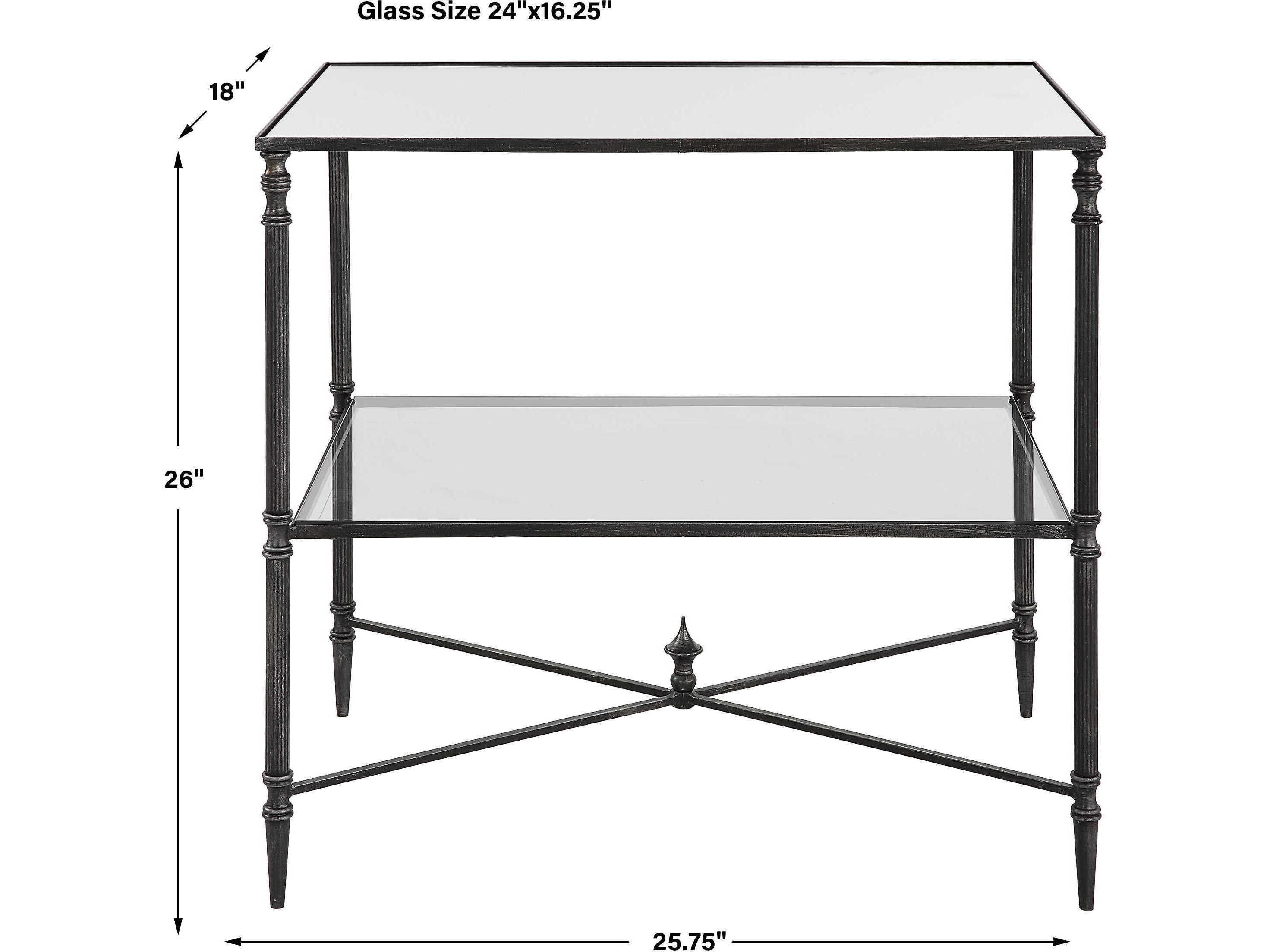 Uttermost Henzler Rectangular Glass Black Silver End Table