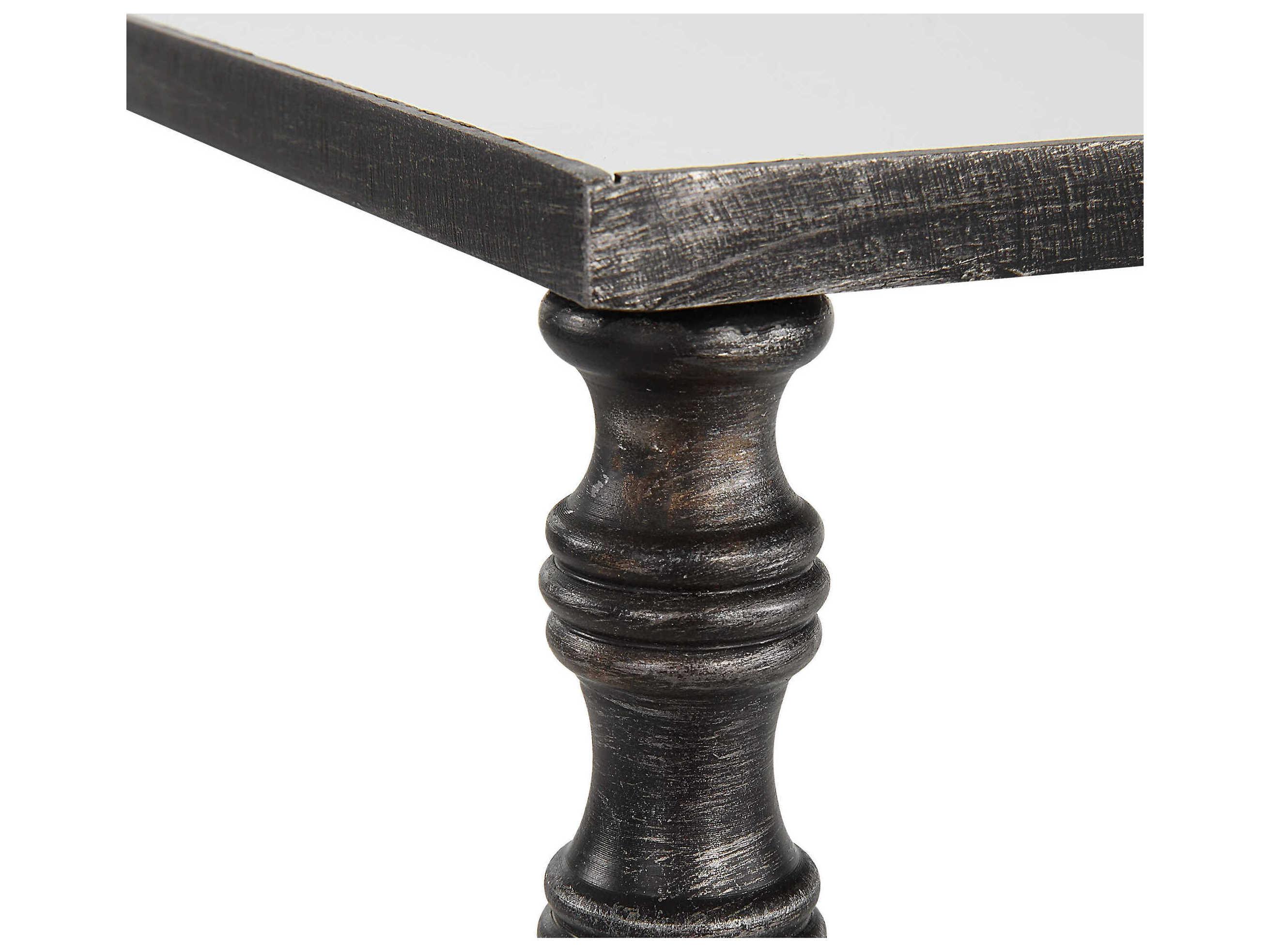 Uttermost Henzler Rectangular Glass Black Silver End Table