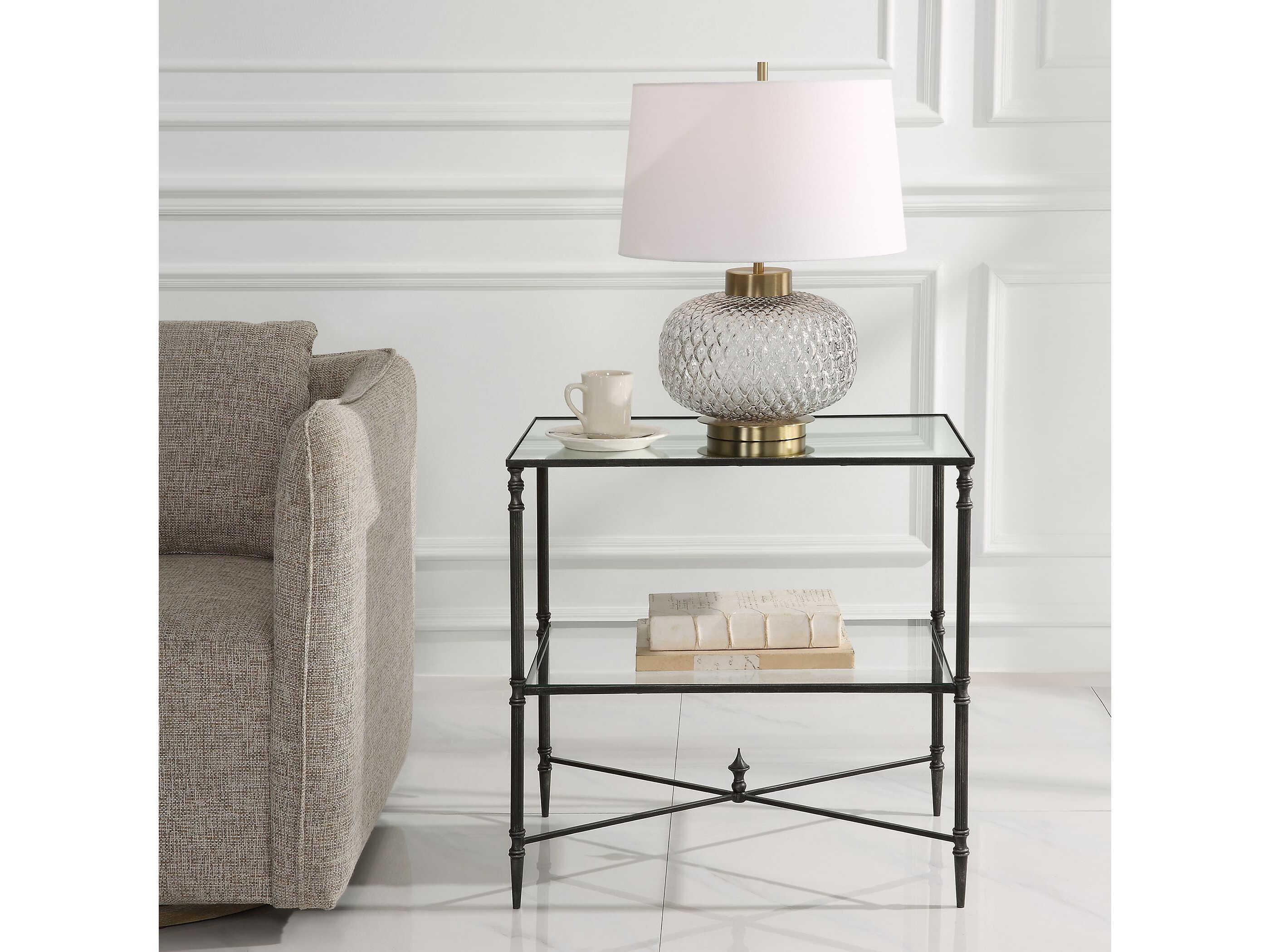 Uttermost Henzler Rectangular Glass Black Silver End Table