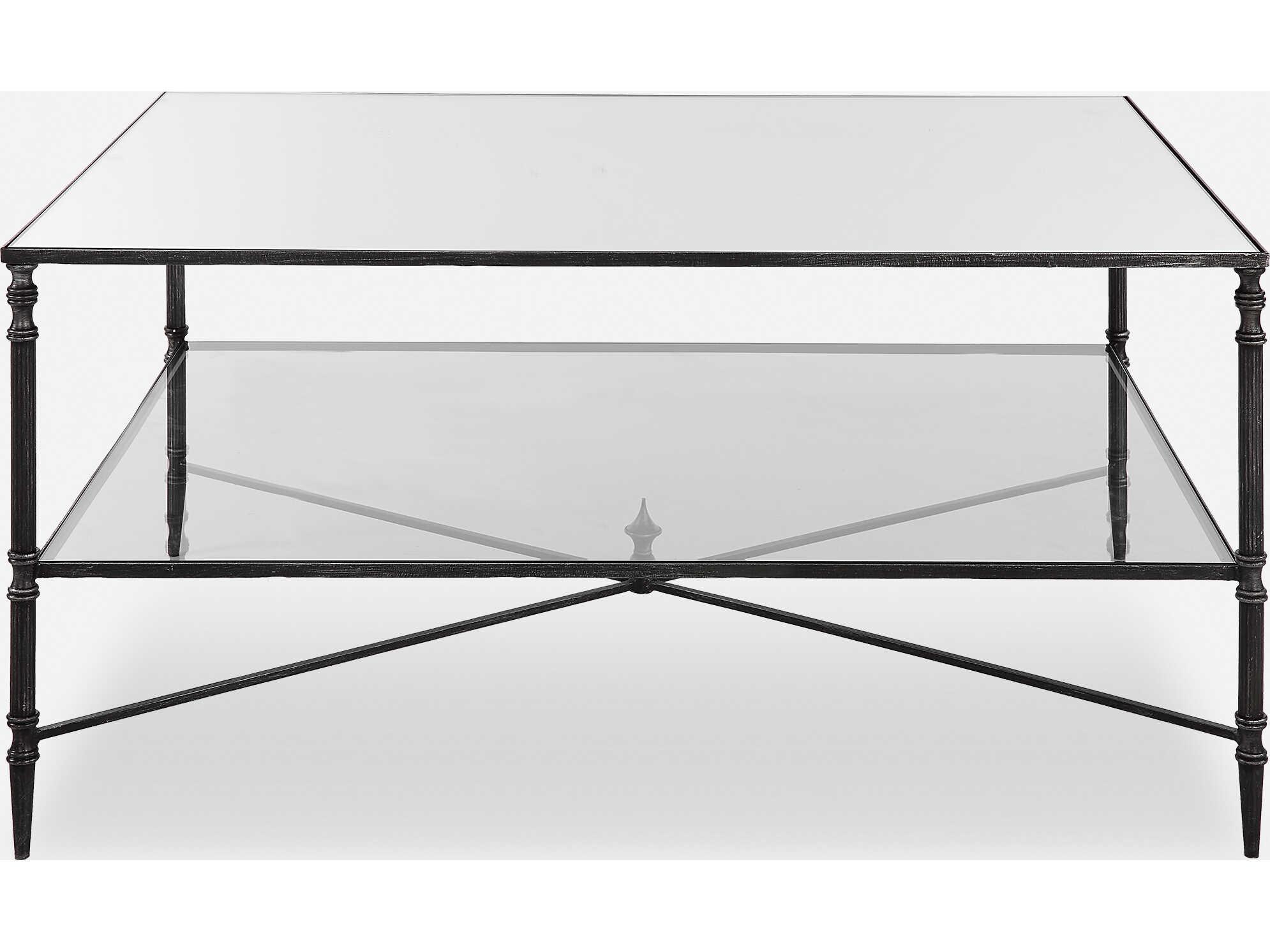 Uttermost Henzler Rectangular Glass Black Silver Coffee Table