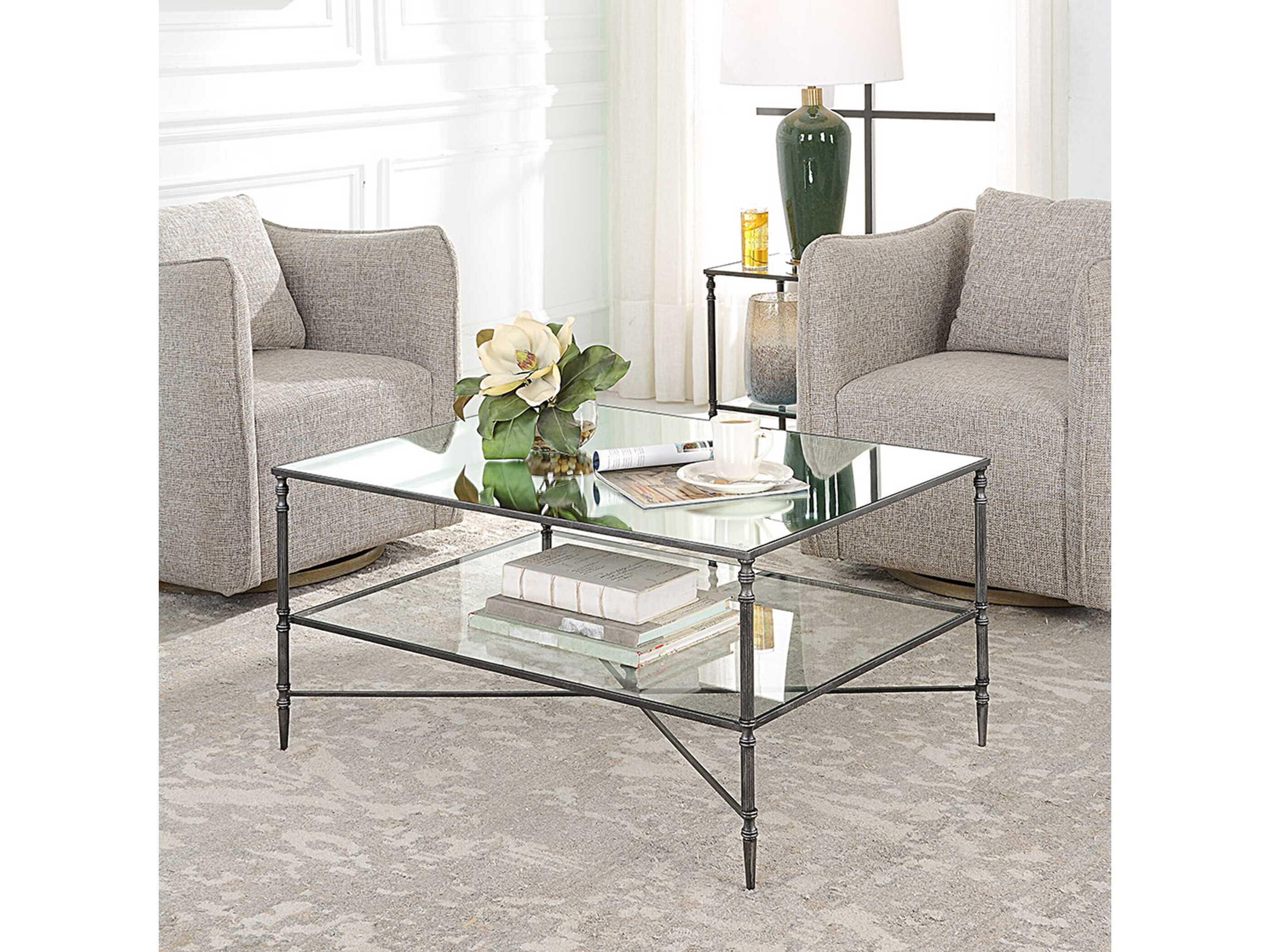 Uttermost Henzler Rectangular Glass Black Silver Coffee Table