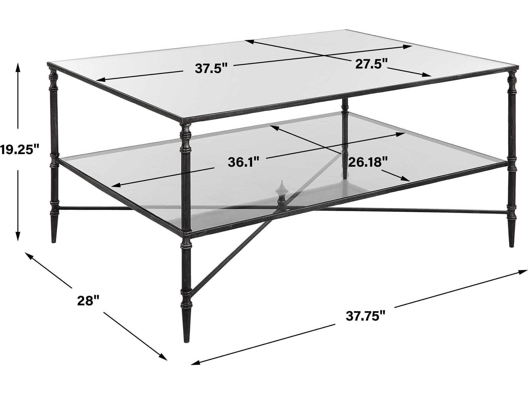 Uttermost Henzler Rectangular Glass Black Silver Coffee Table