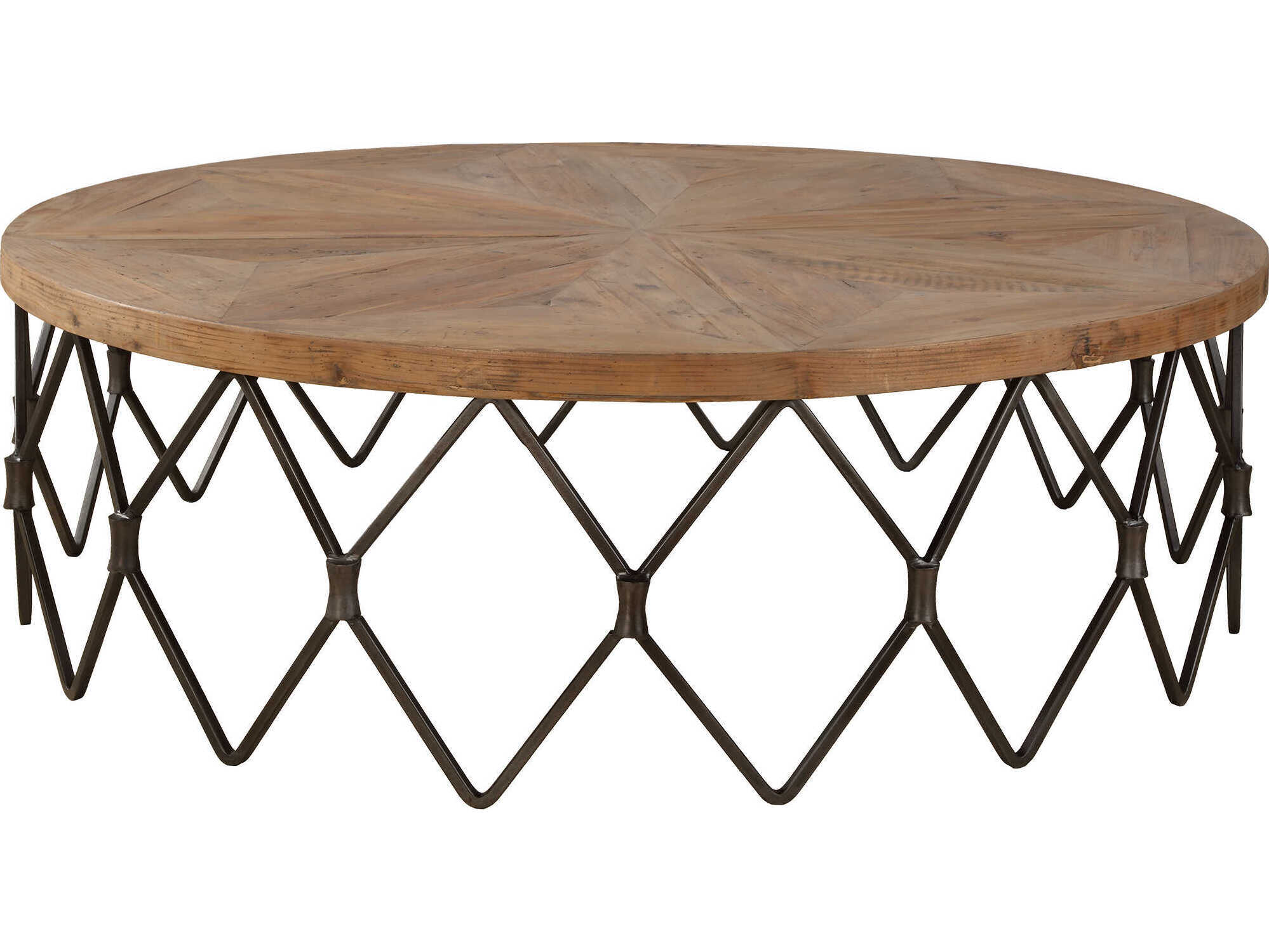 Uttermost Chain Reaction Round Wood Natural Aged Iron Coffee Table