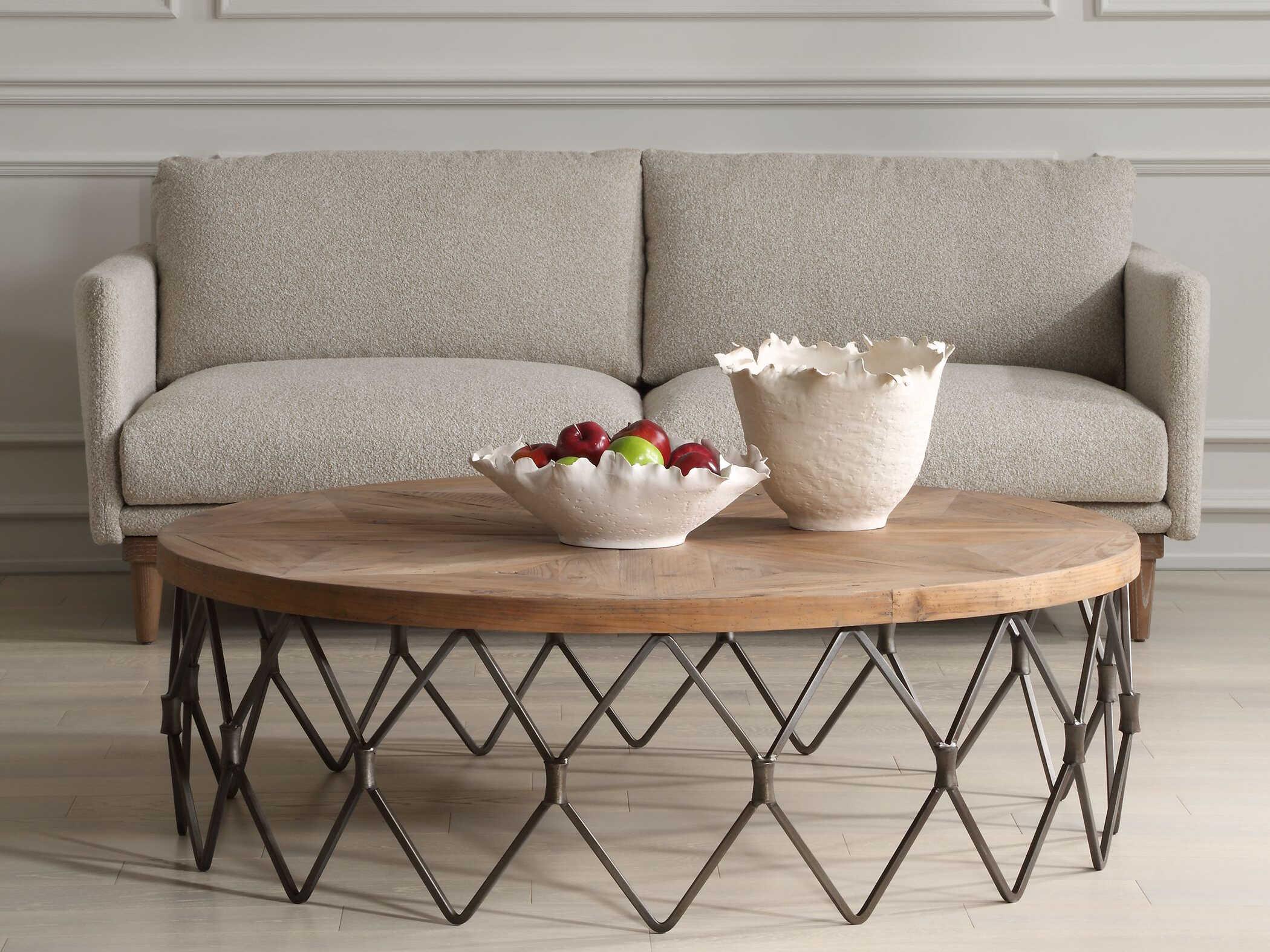 Uttermost Chain Reaction Round Wood Natural Aged Iron Coffee Table