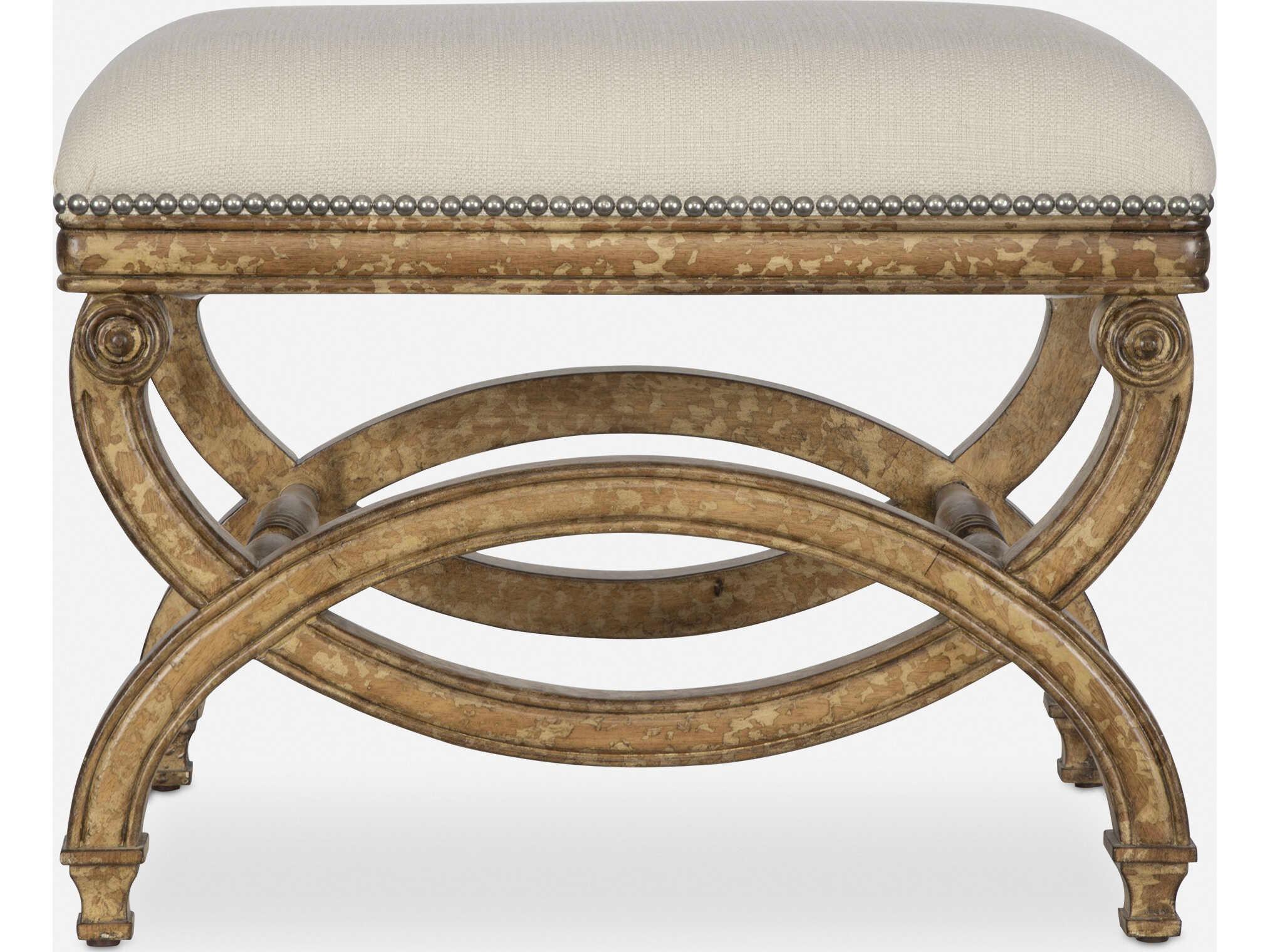 Uttermost Karline Antiqued Almond White Upholstered Accent Bench