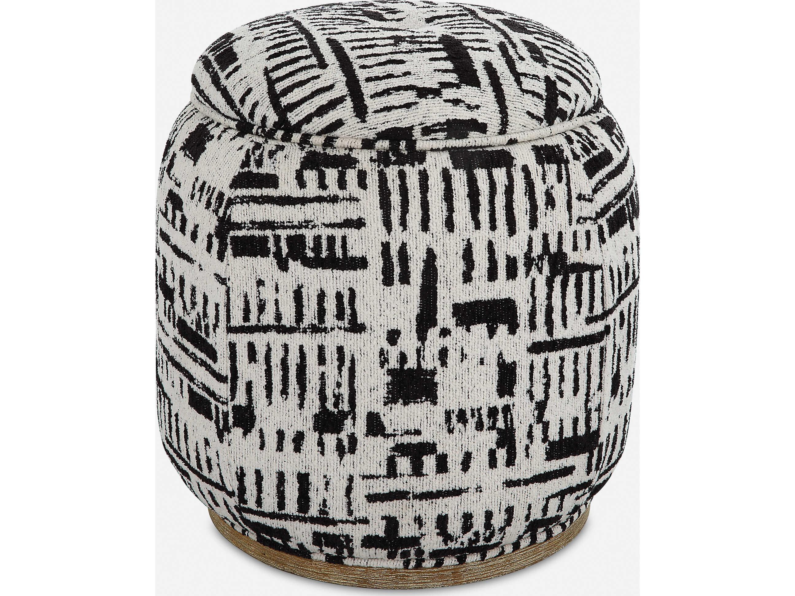 Uttermost Dialogue Black Off White Upholstered Ottoman