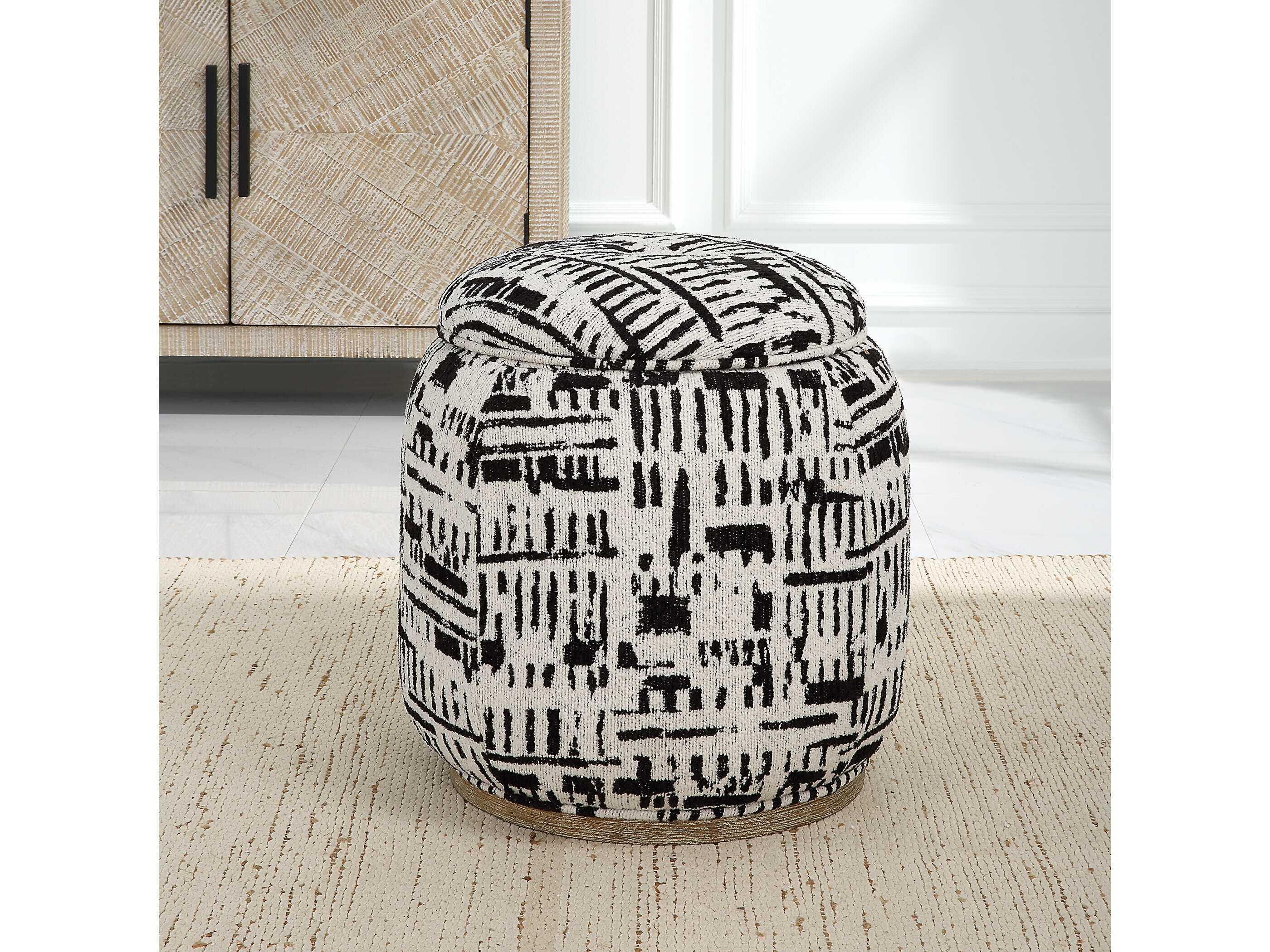 Uttermost Dialogue Black Off White Upholstered Ottoman
