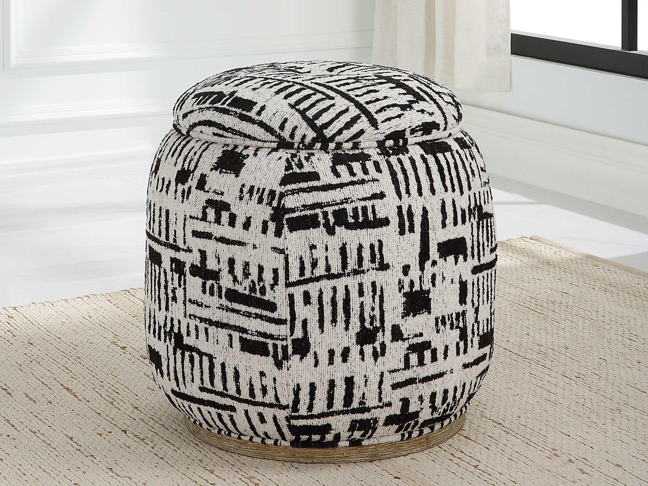 Uttermost Dialogue Black Off White Upholstered Ottoman