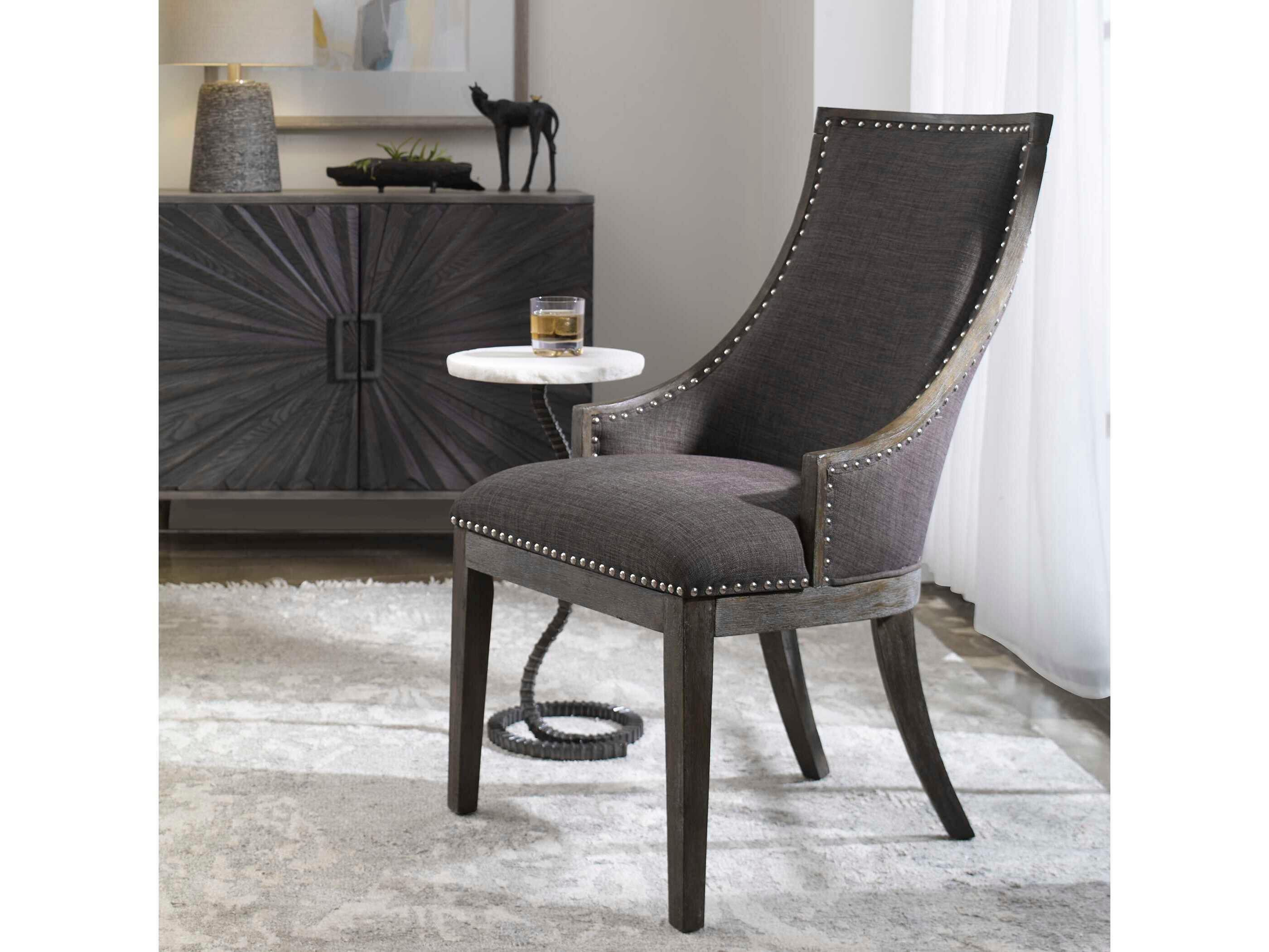 Uttermost Aidrian Solid Wood Gray Upholstered Arm Dining Chair