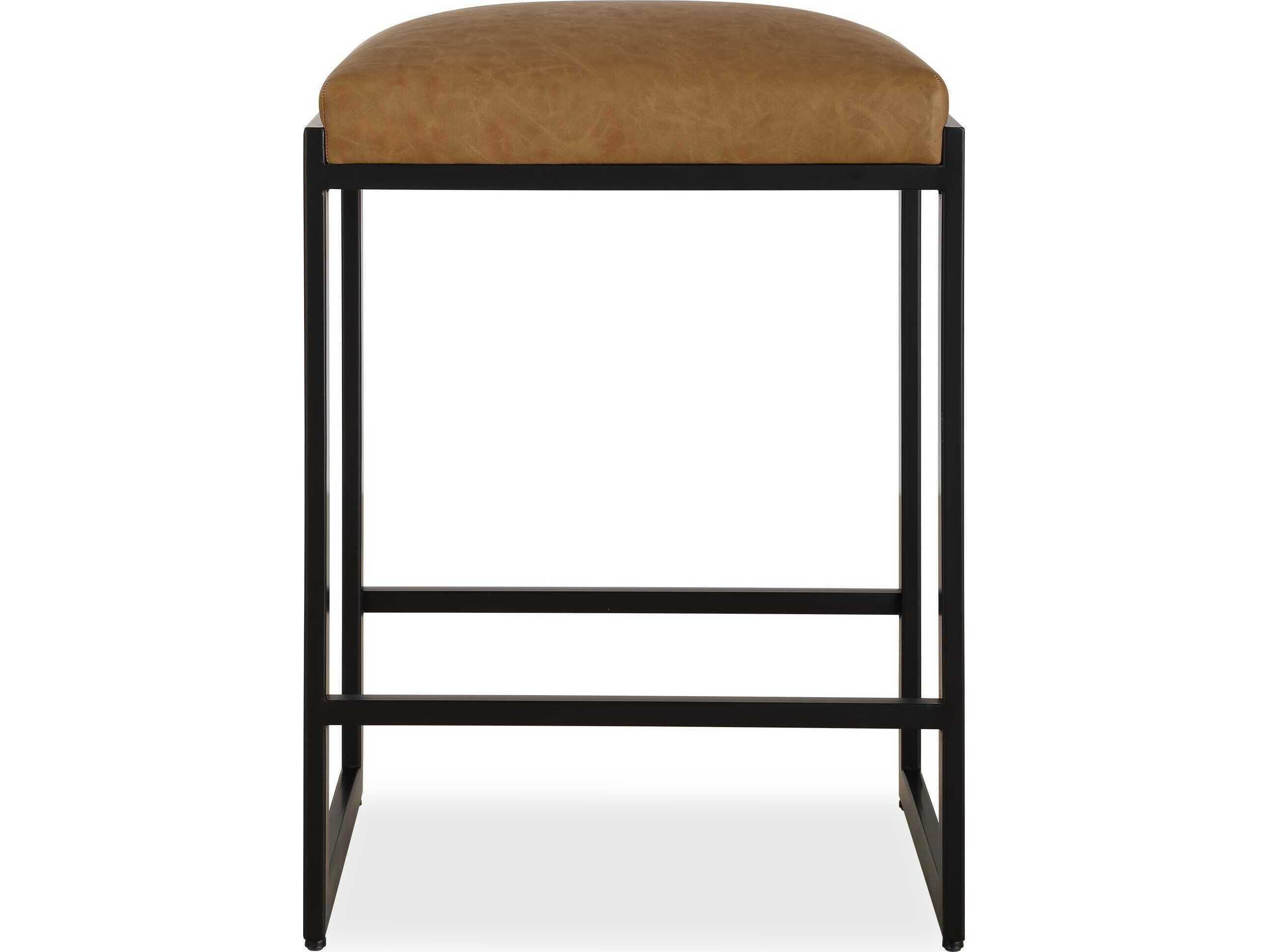 Uttermost Atticus Camel Satin Black Faux Leather Counter Stool