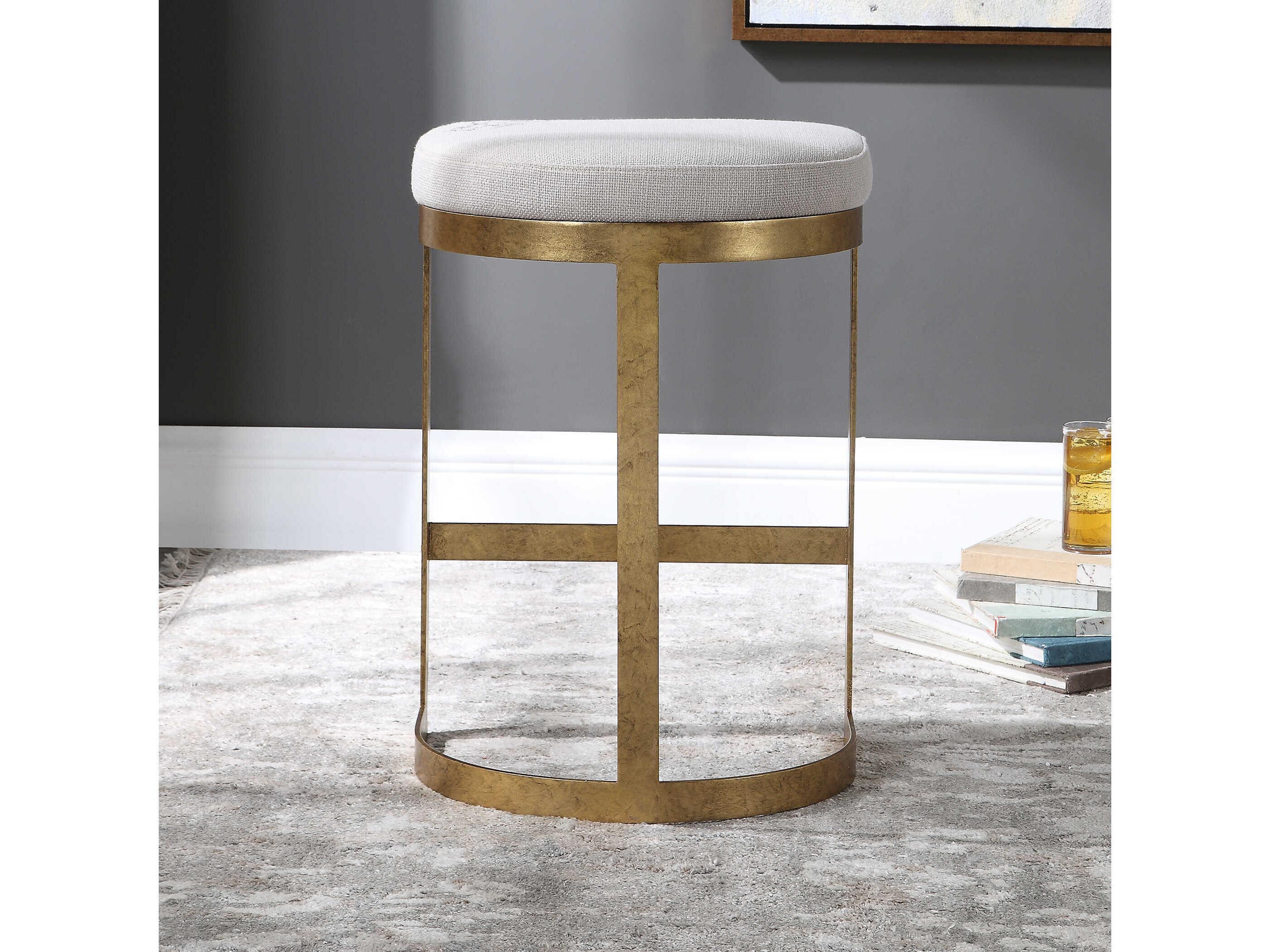 Uttermost Ivanna Upholstered Mottled Antique Gold Leaf Counter Stool
