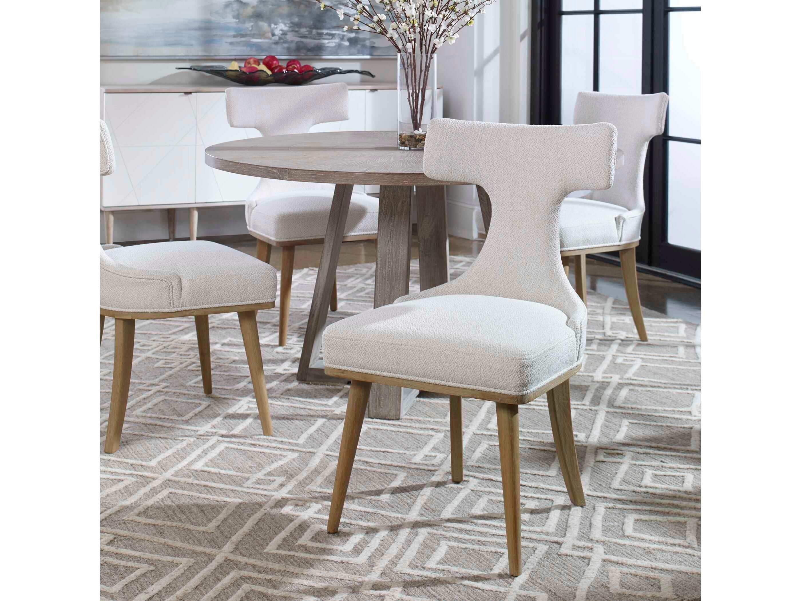 Uttermost Klismos Oak Wood White Upholstered Side Dining Chair Set of 2