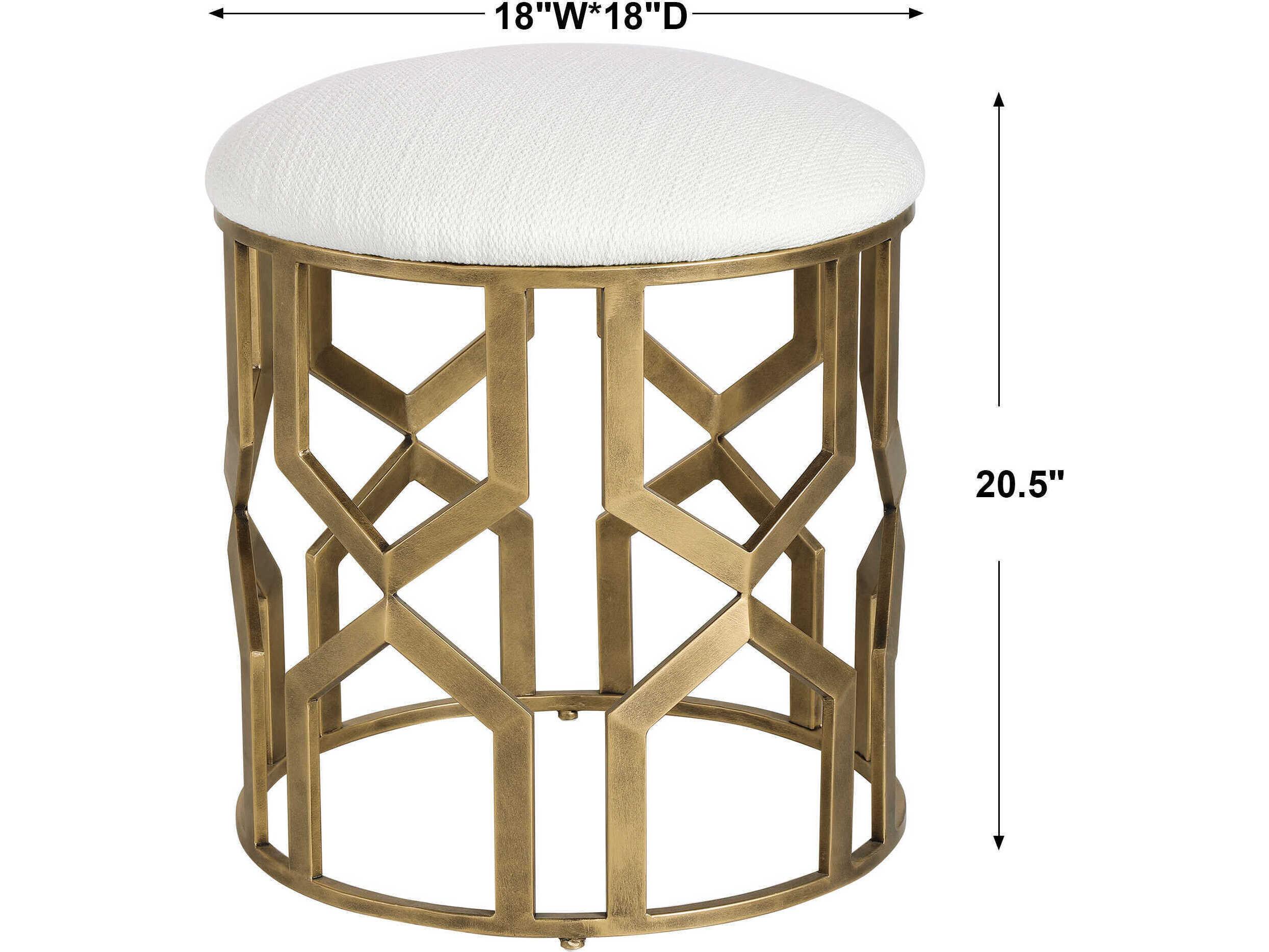 Uttermost Trellis Crisp White Gold Upholstered Accent Stool