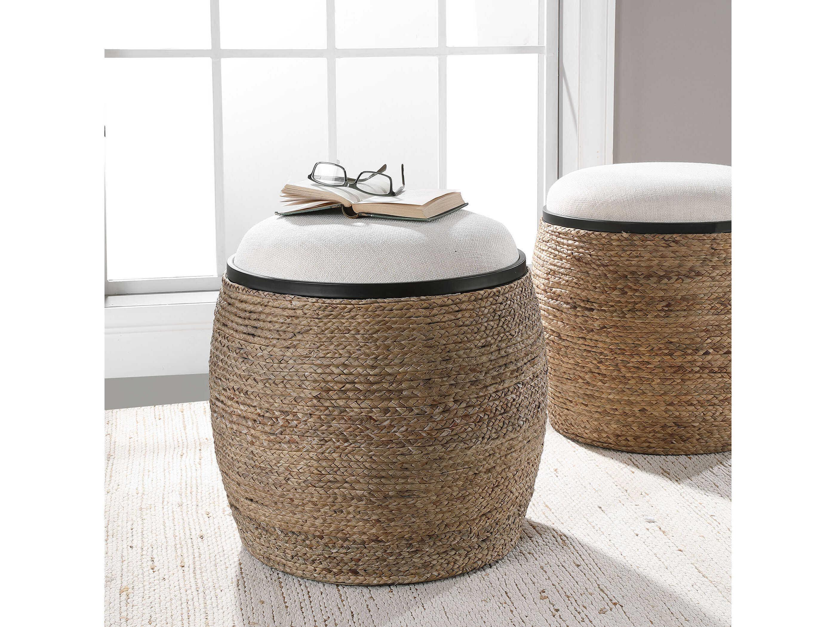 Uttermost Island Natural Light Beige Brown Upholstered Accent Stool