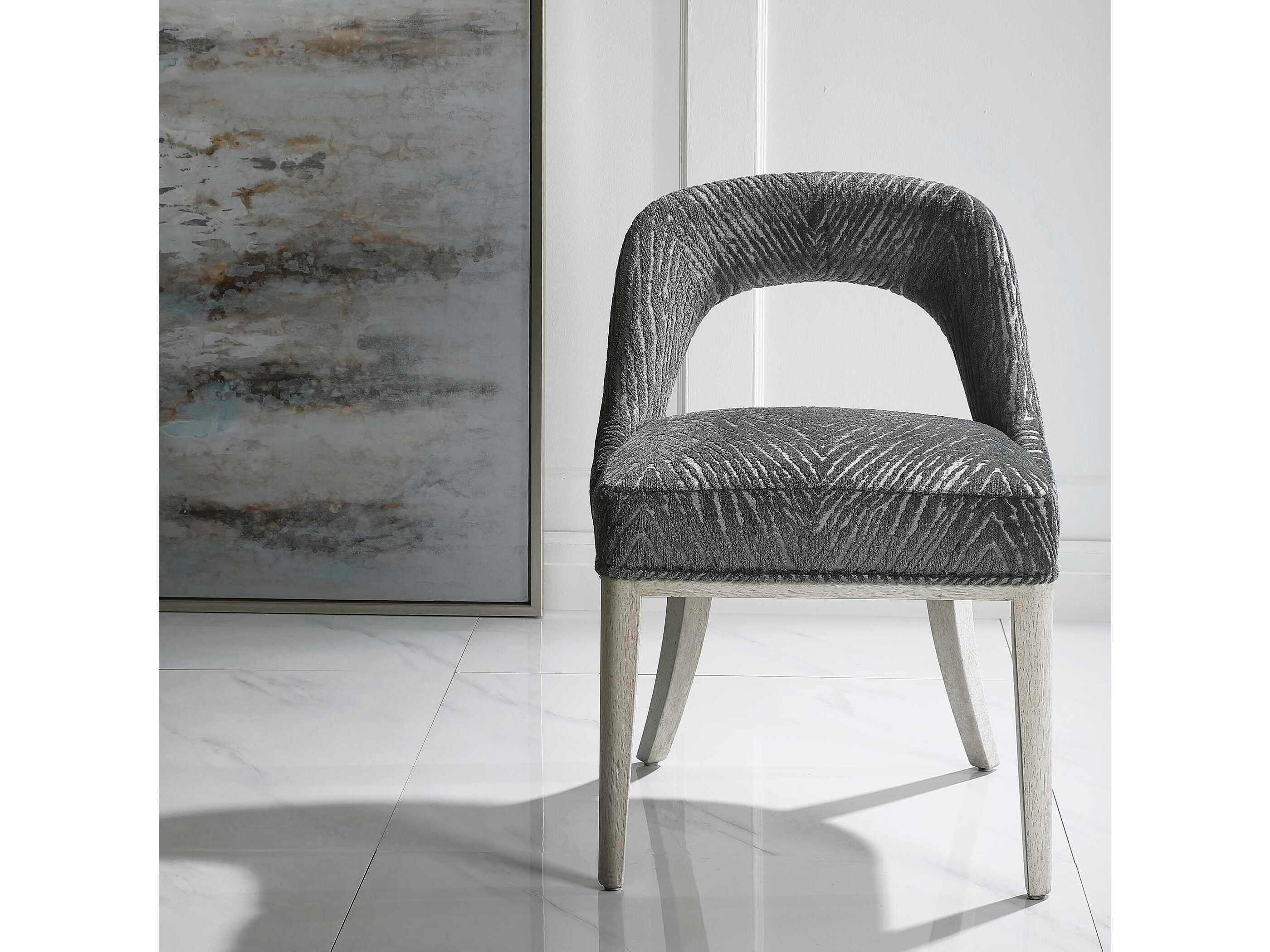 Uttermost Amalia Rubberwood Gray Upholstered Side Dining Chair Set of 2