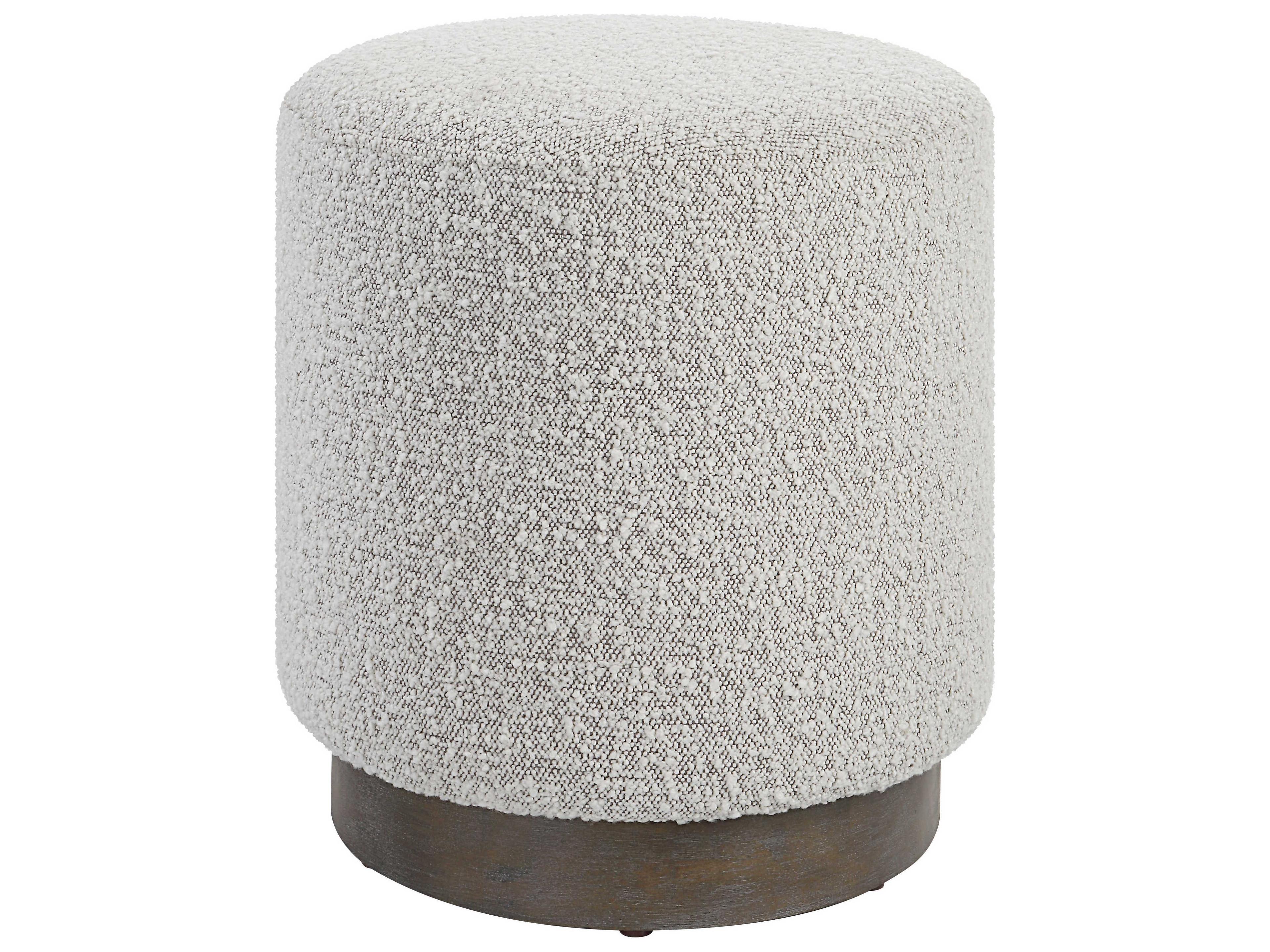 Uttermost Avila Ivory Warm Gray Natural Oak Upholstered Ottoman